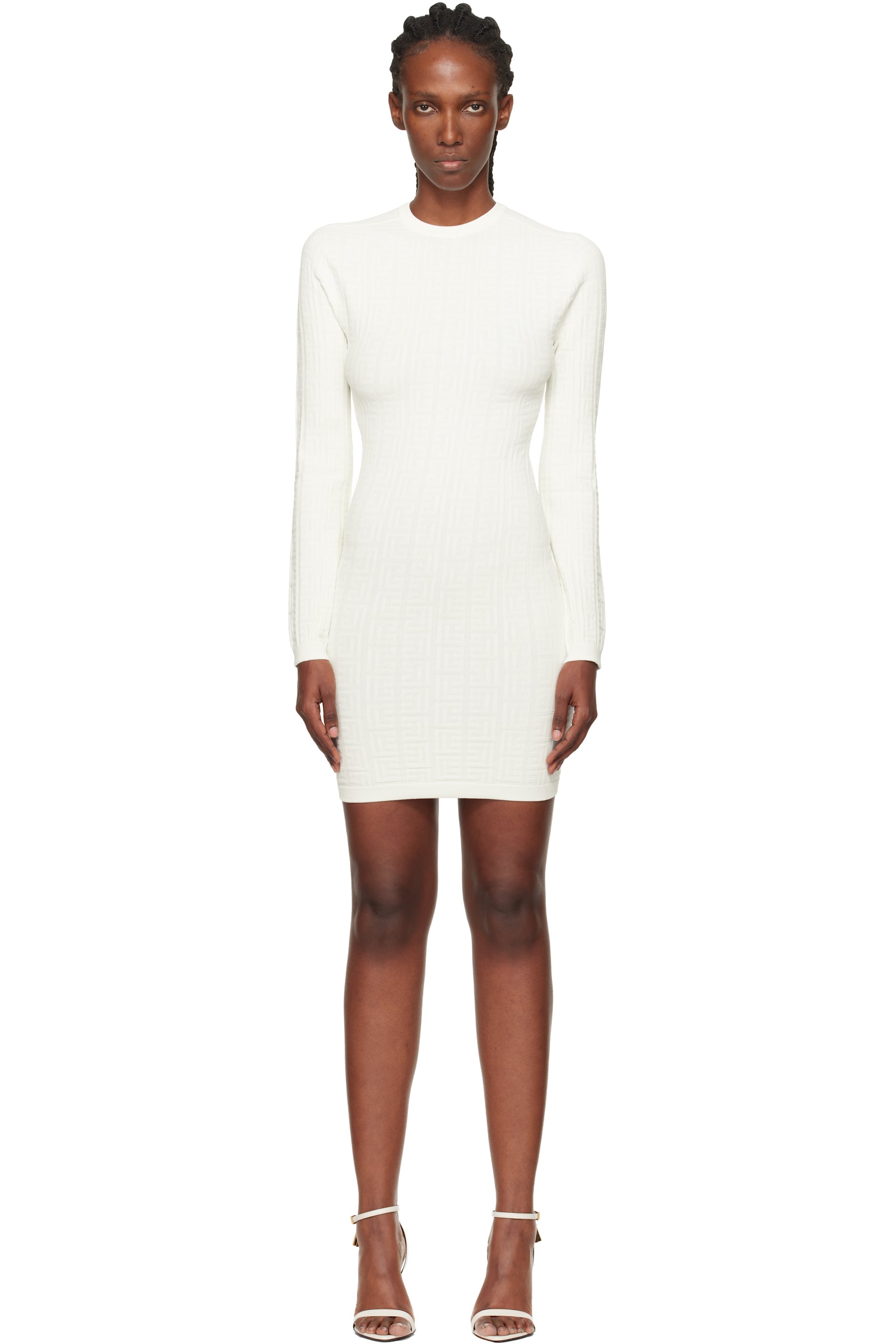 Balmain - Robe courte blanc cassé à monogrammes
