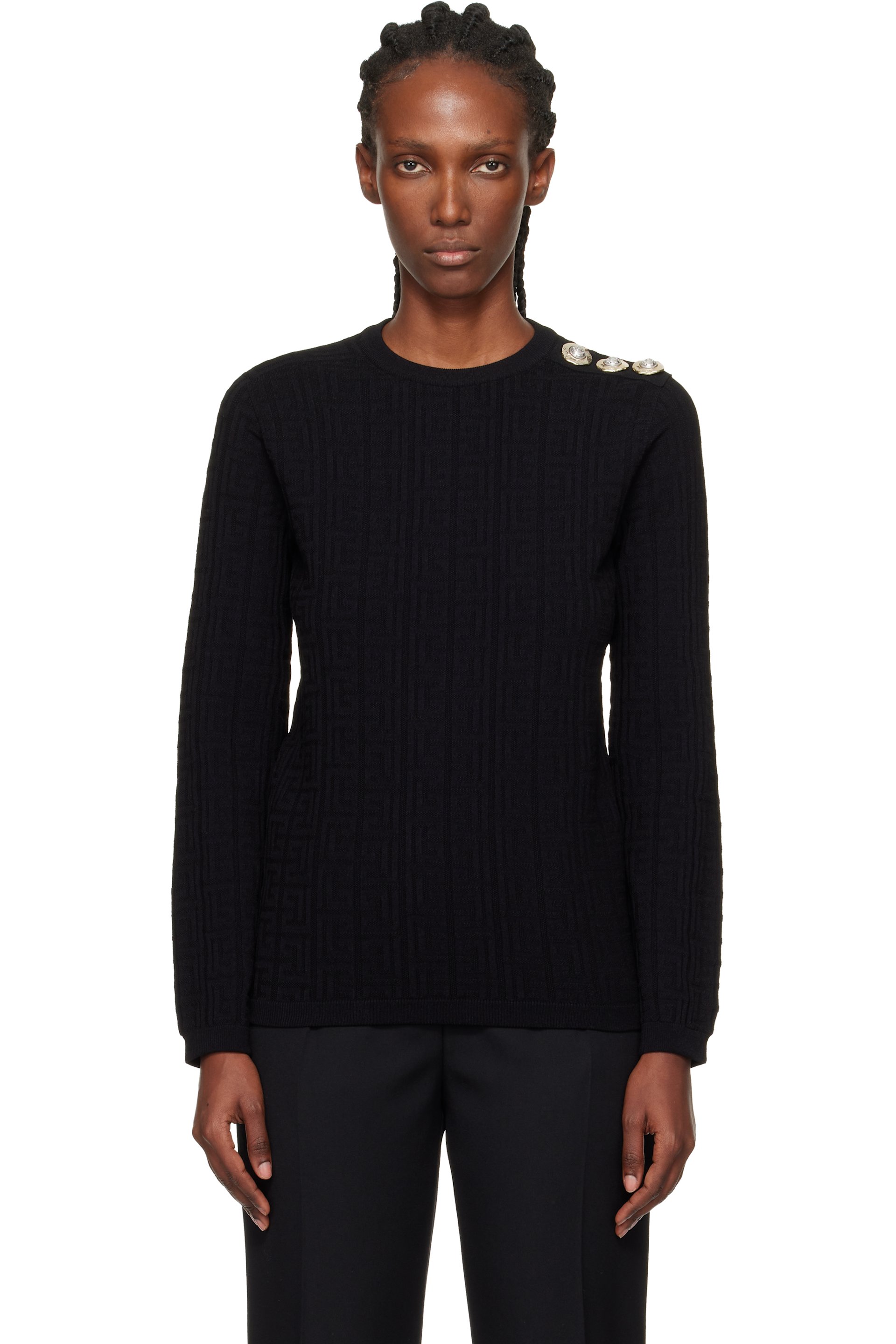 Balmain - Pull noir à monogrammes