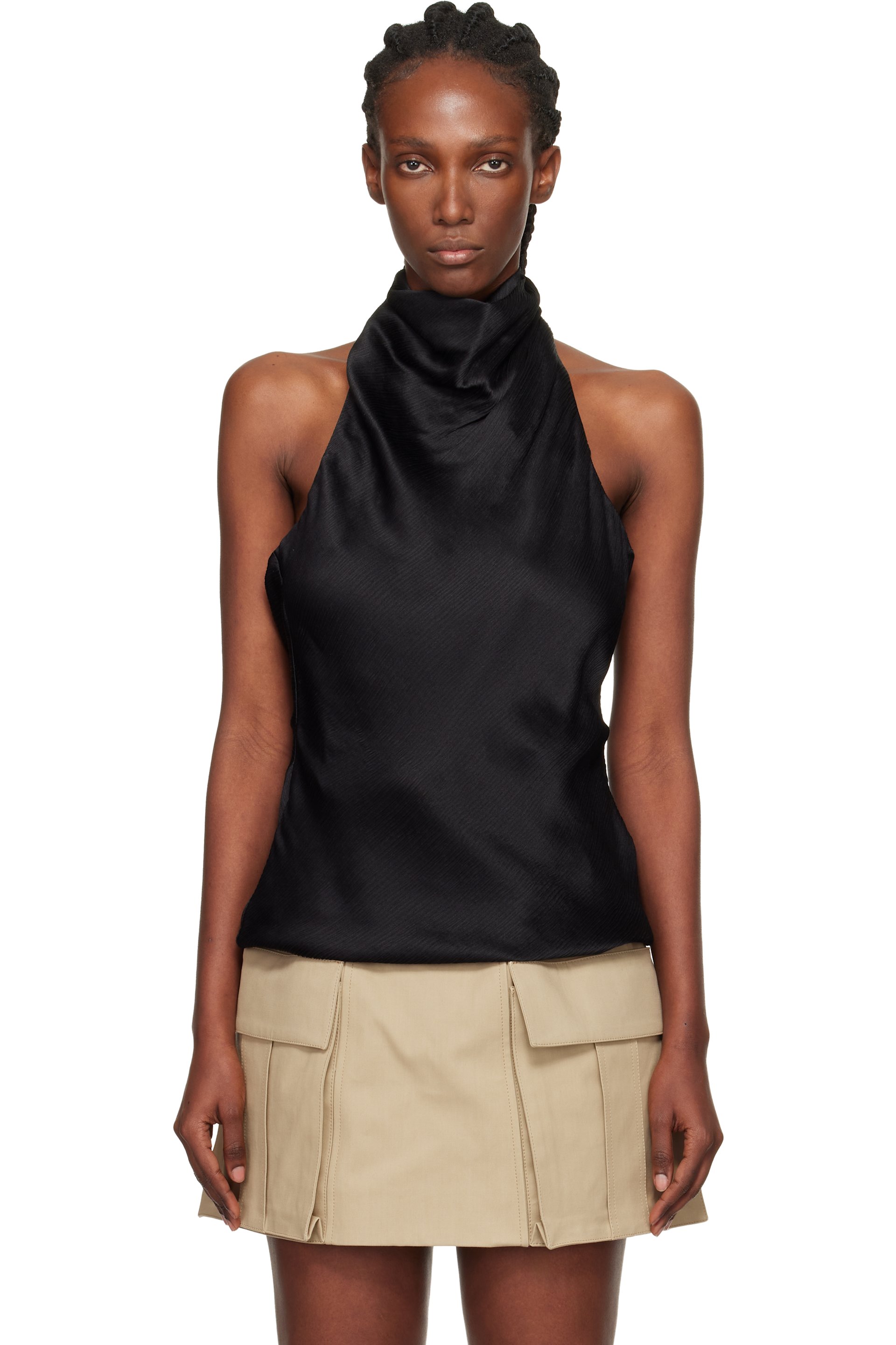 Balmain - Chemisier noir en soie à dos ouvert