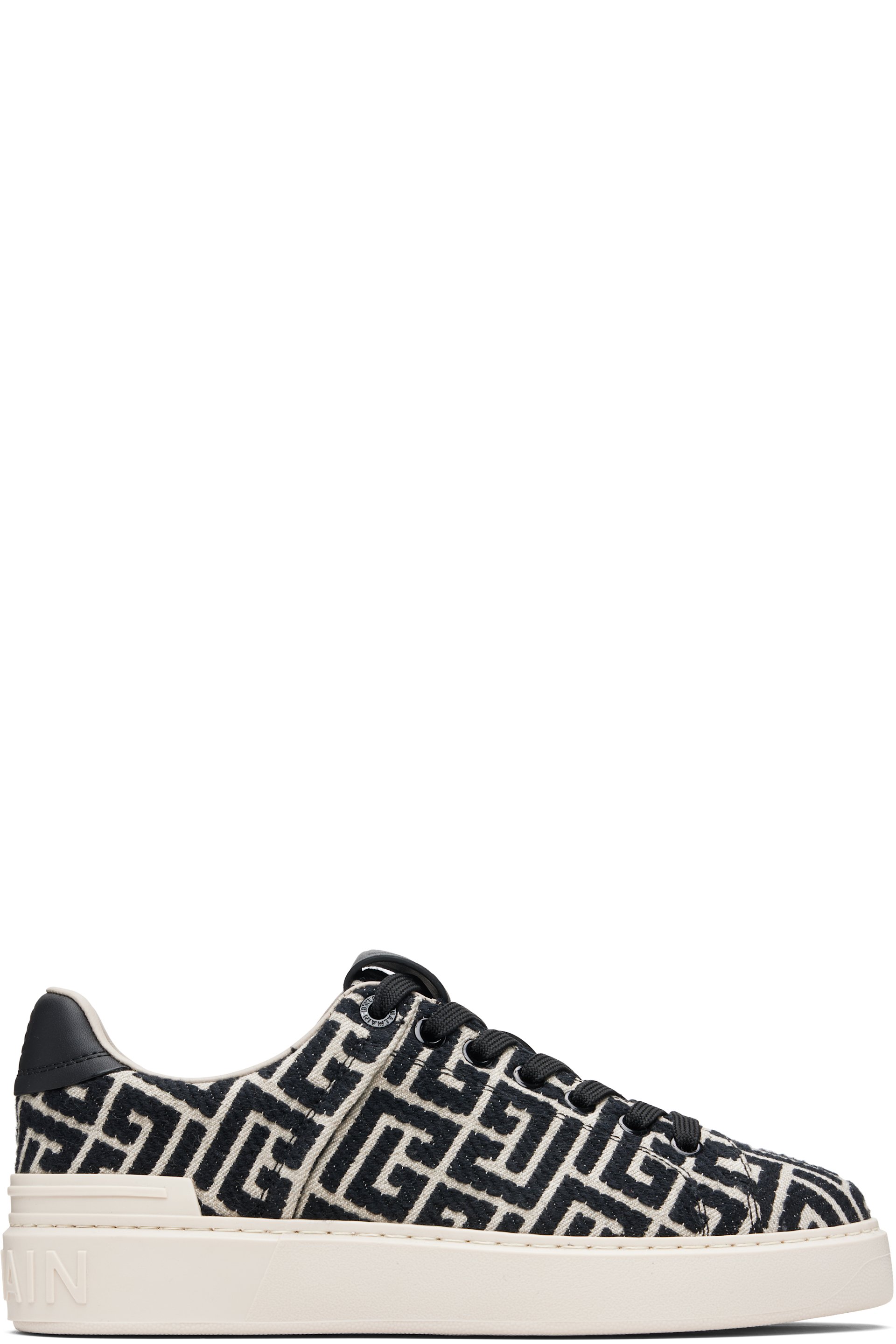 Balmain - Baskets B-Court noir et blanc cassé à monogrammes en jacquard