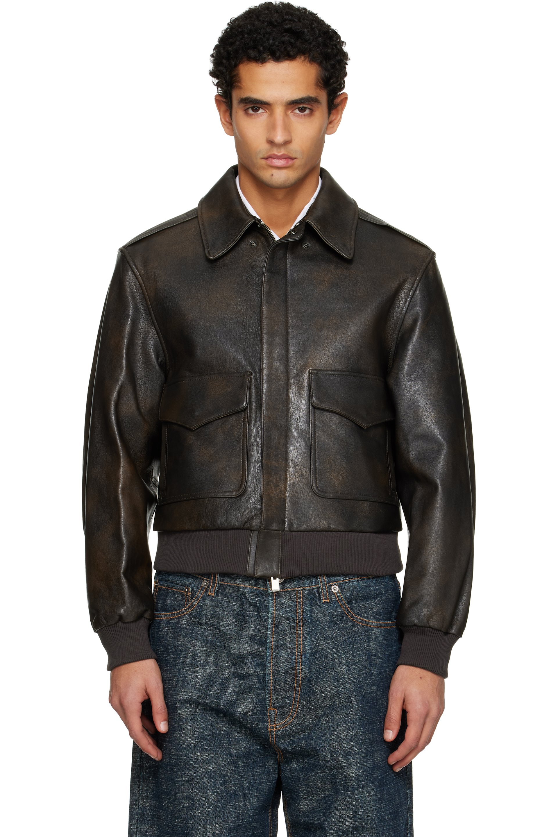 TONYWACK - Brown Aviator Goat Leather Jacket
