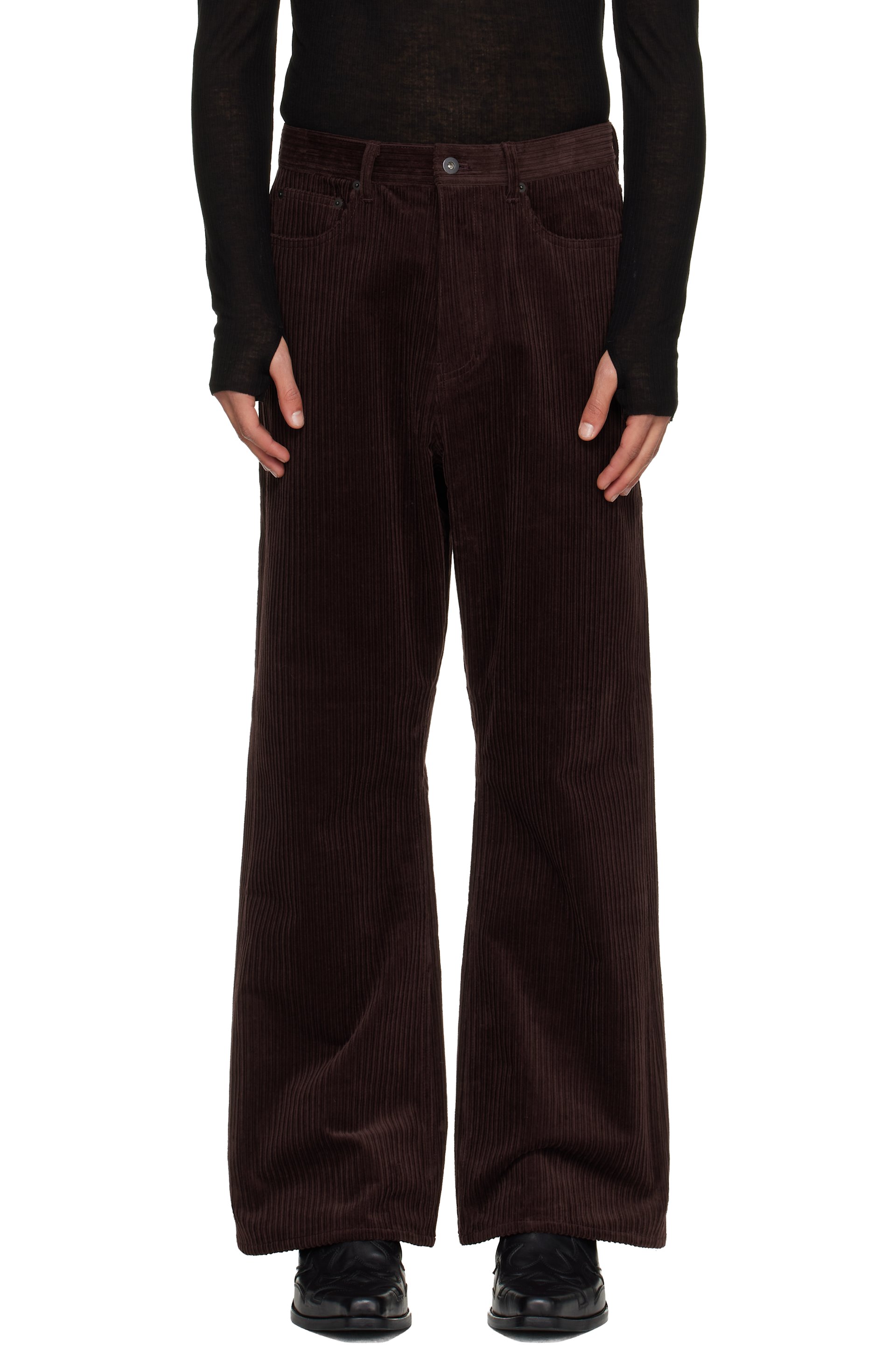 TONYWACK - Burgundy Corduroy Loose Flared Trousers