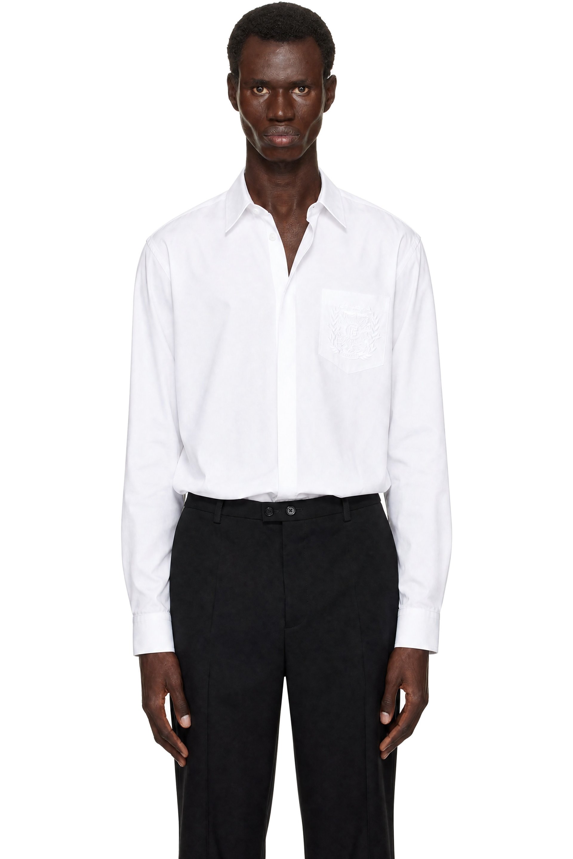 BALMAIN - White 'Balmain Emblem' Cotton Shirt
