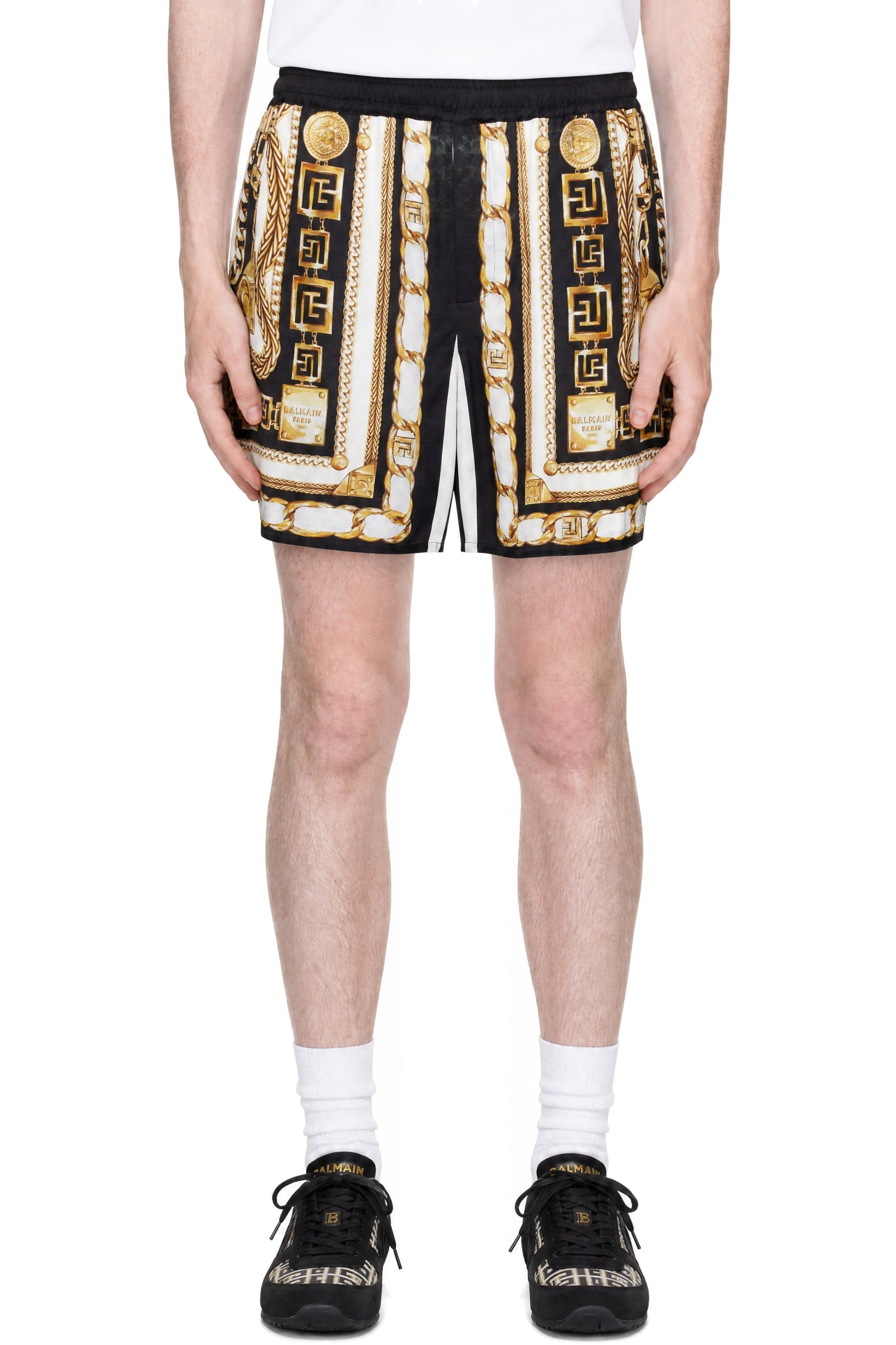 BALMAIN - Black & Gold Printed Foulard Pyjama Shorts
