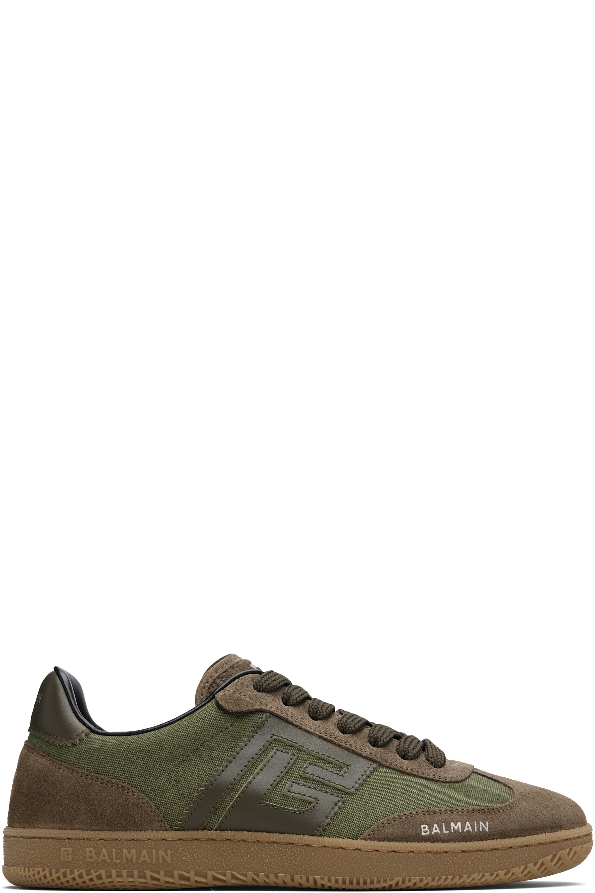 BALMAIN - Khaki & Brown Leather & Canvas Swan Sneakers