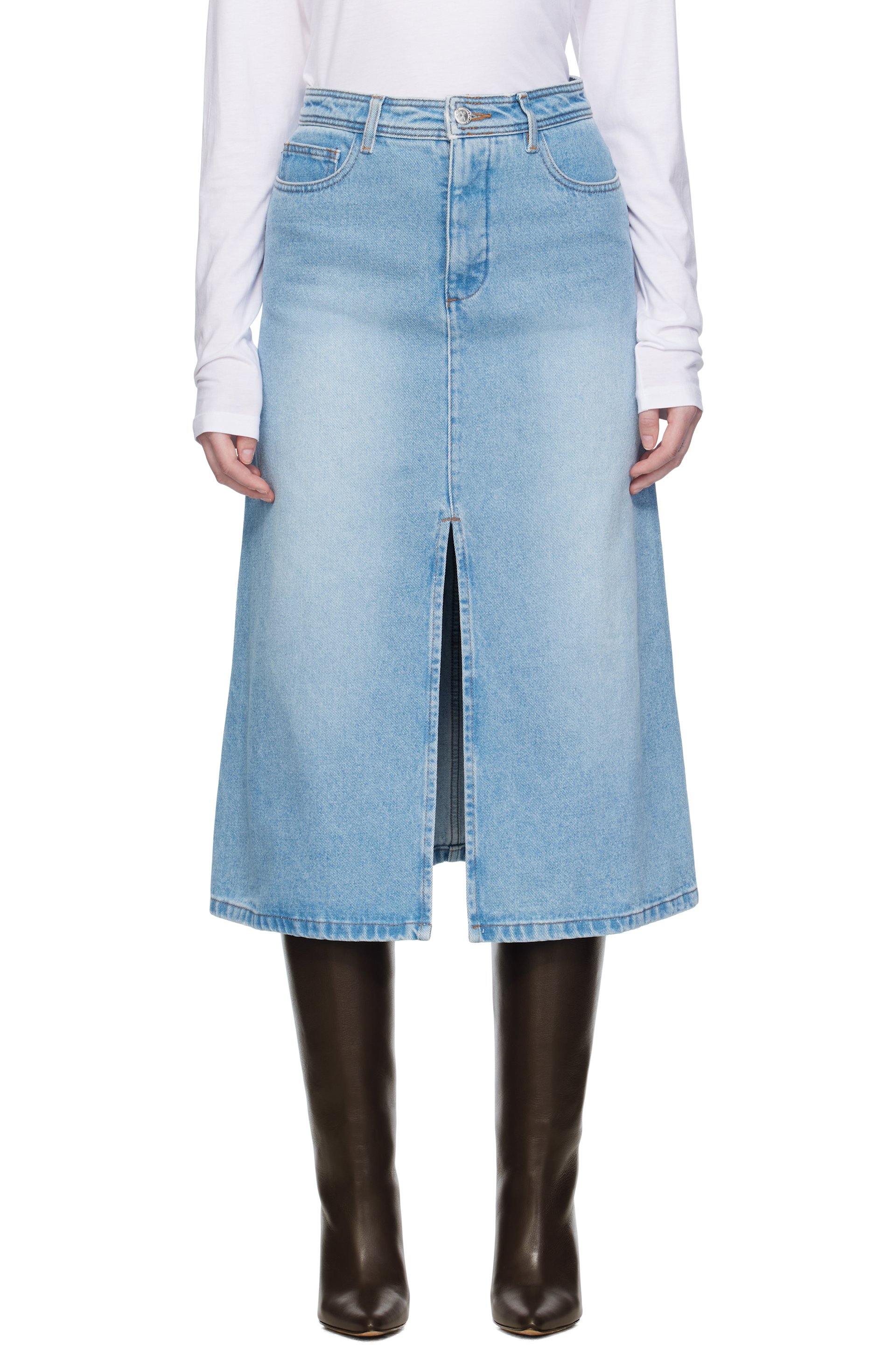 A.P.C. - Jupe midi Georgia bleue en denim