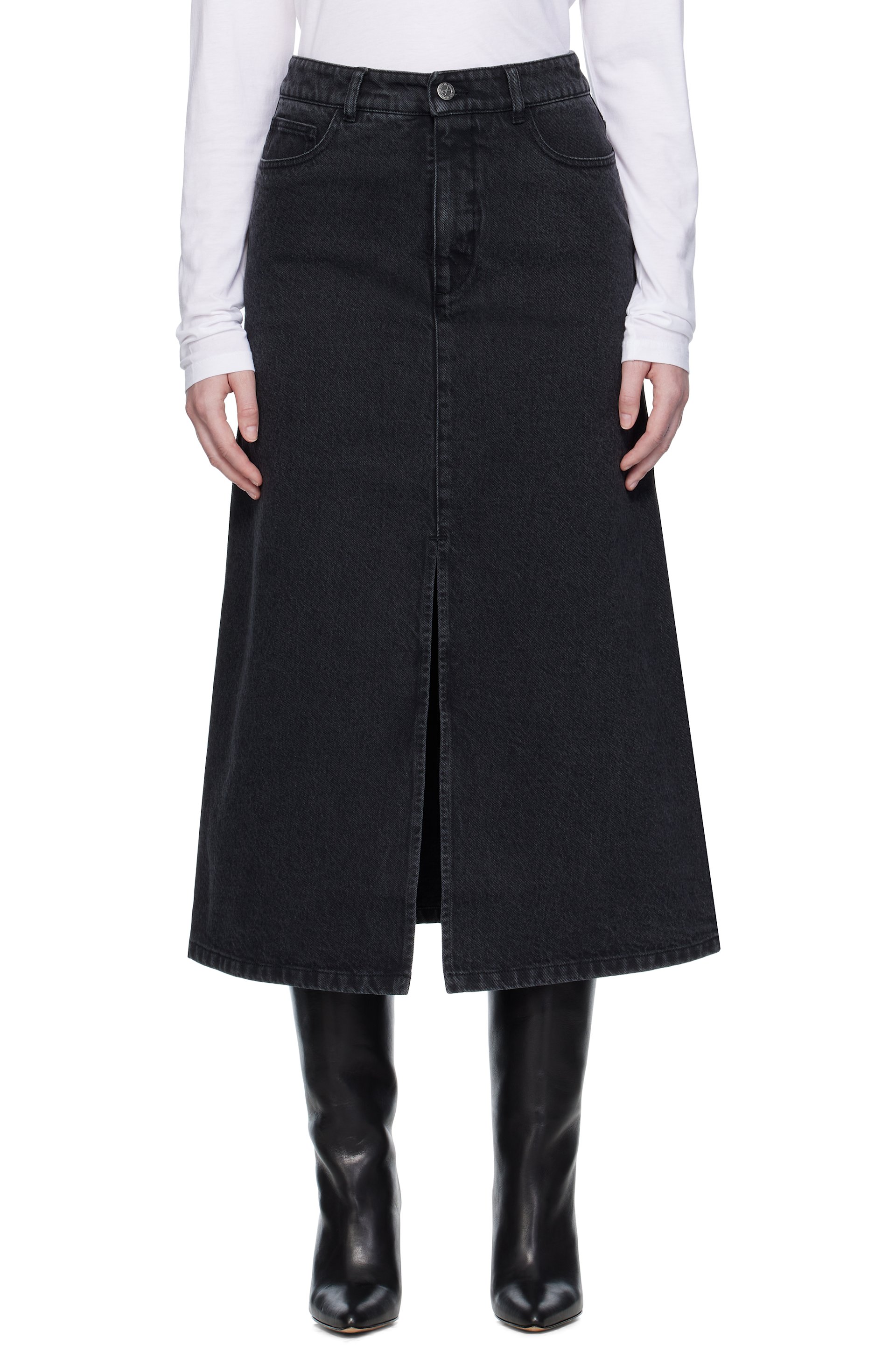 A.P.C. - Jupe midi Georgia noire en denim