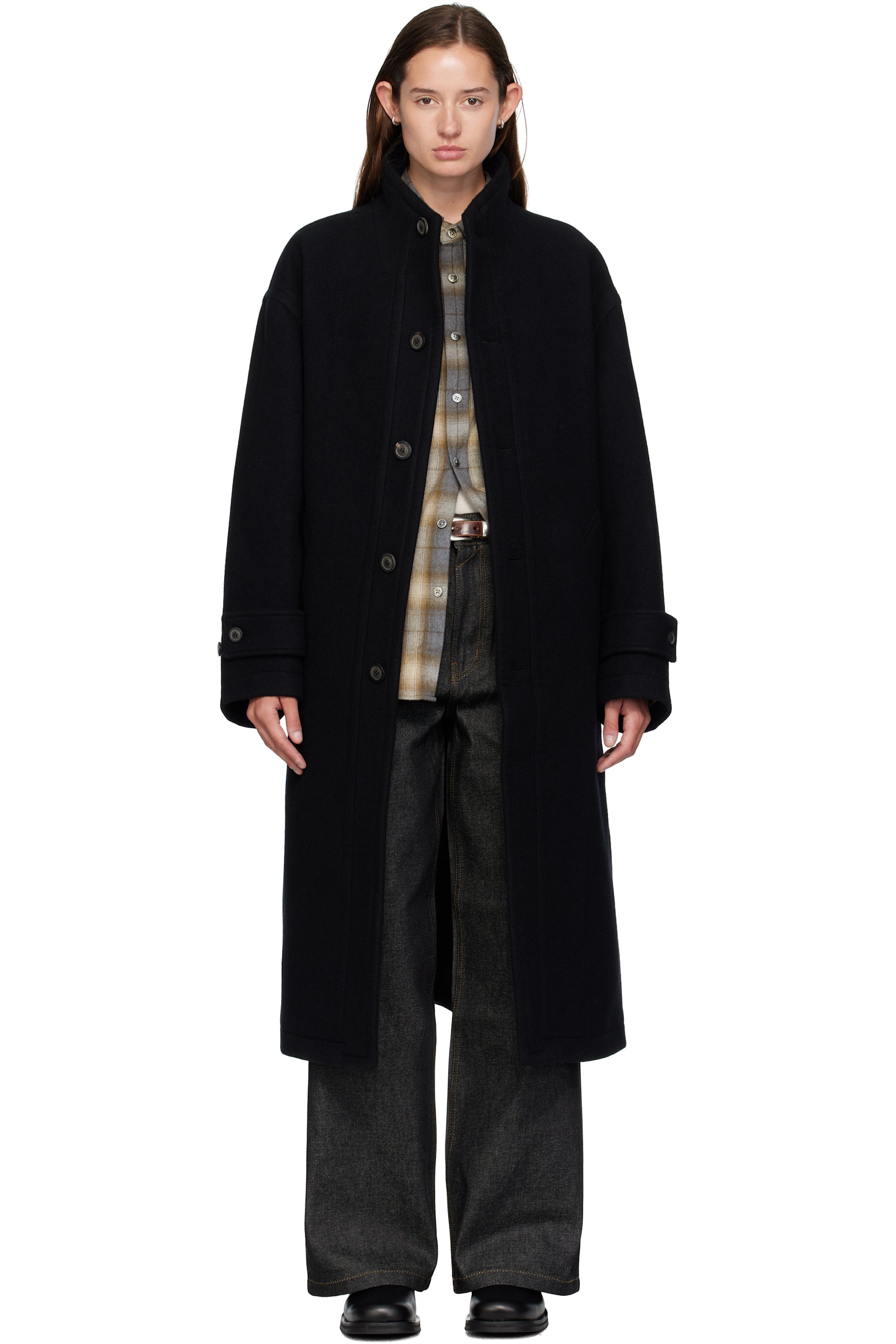 COOR - Manteau noir en laine vierge à col montant