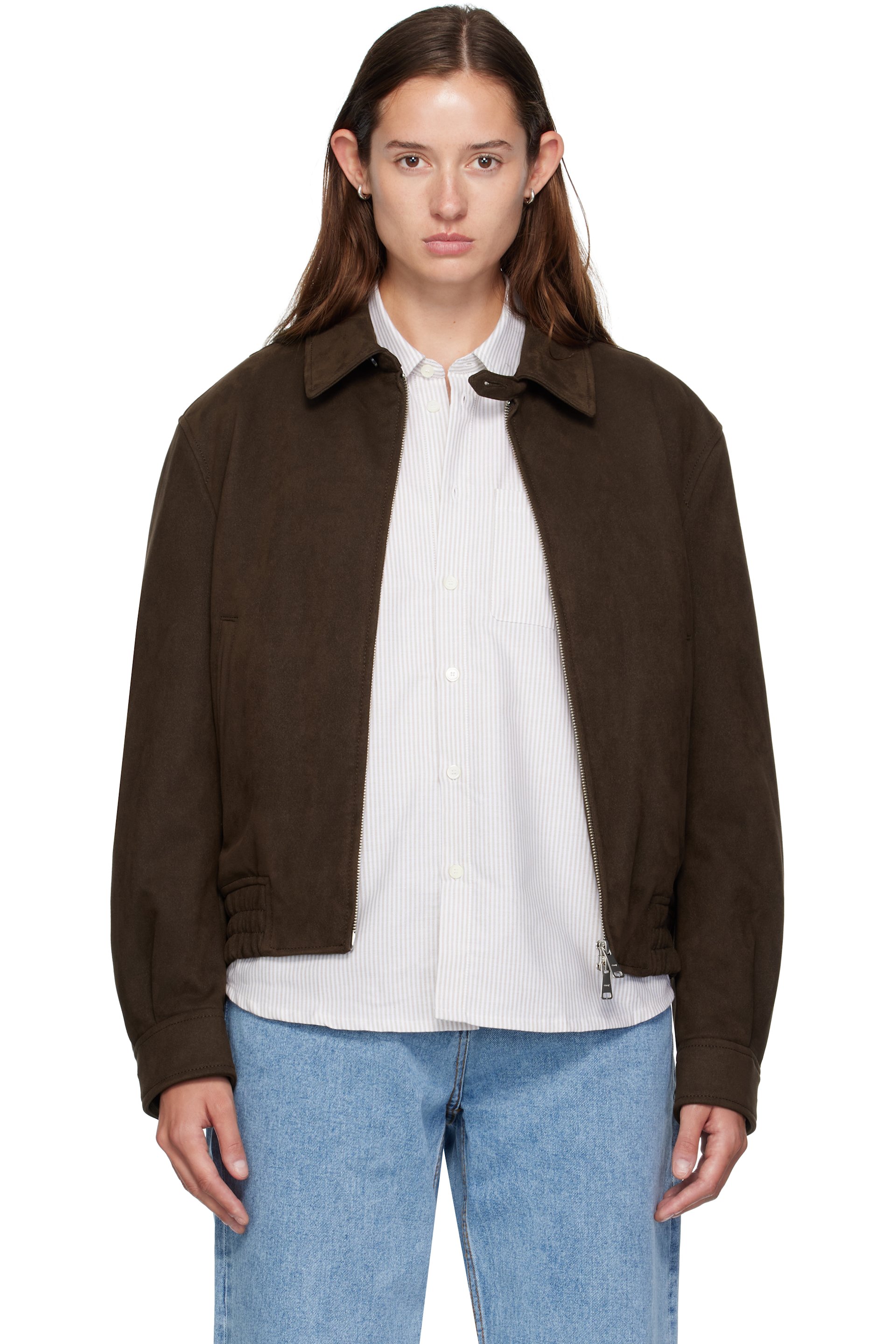 COOR - Blouson trapèze brun en suède synthétique à doublure matelassée
