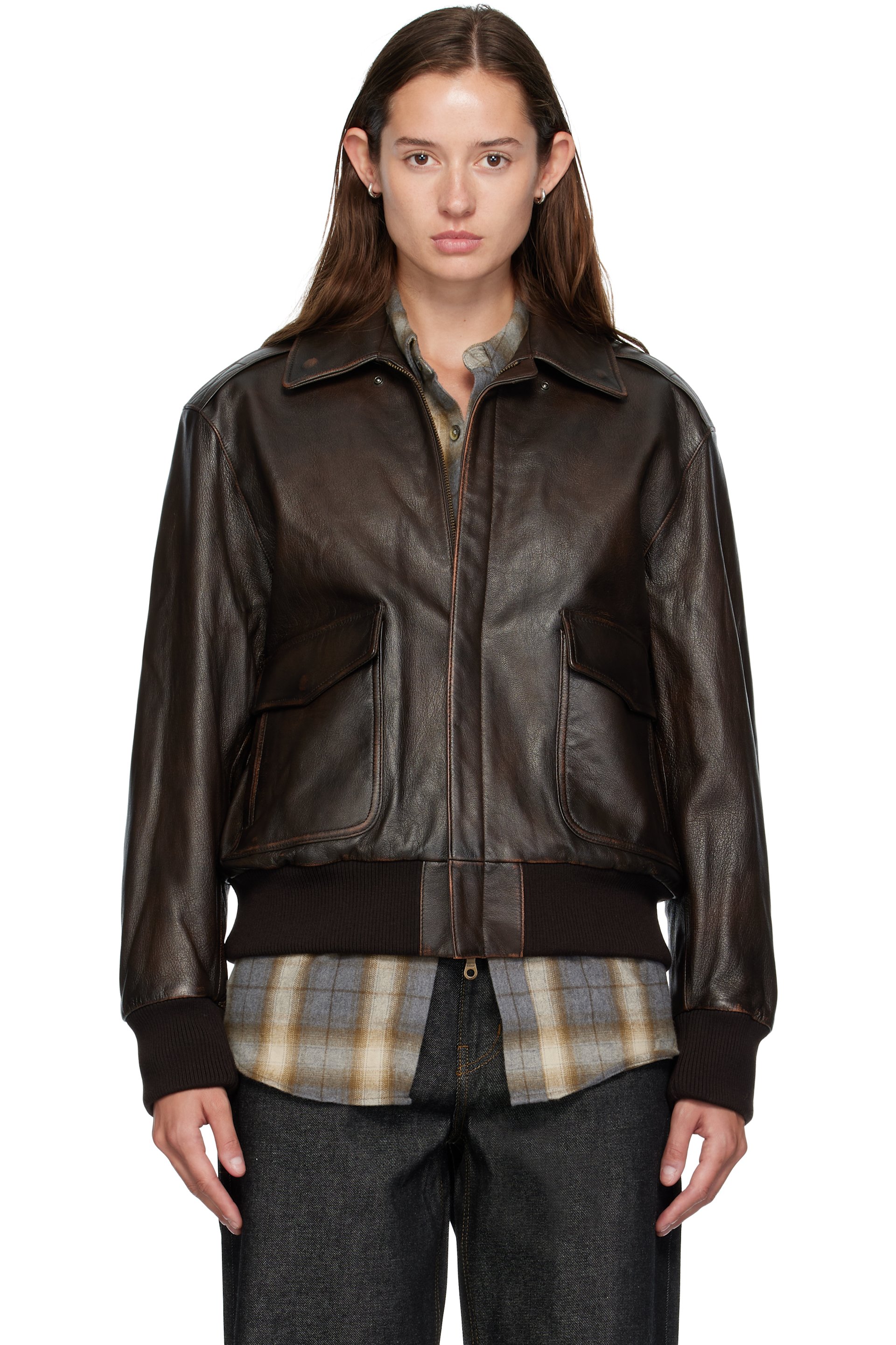 COOR - Blouson A2 brun en cuir