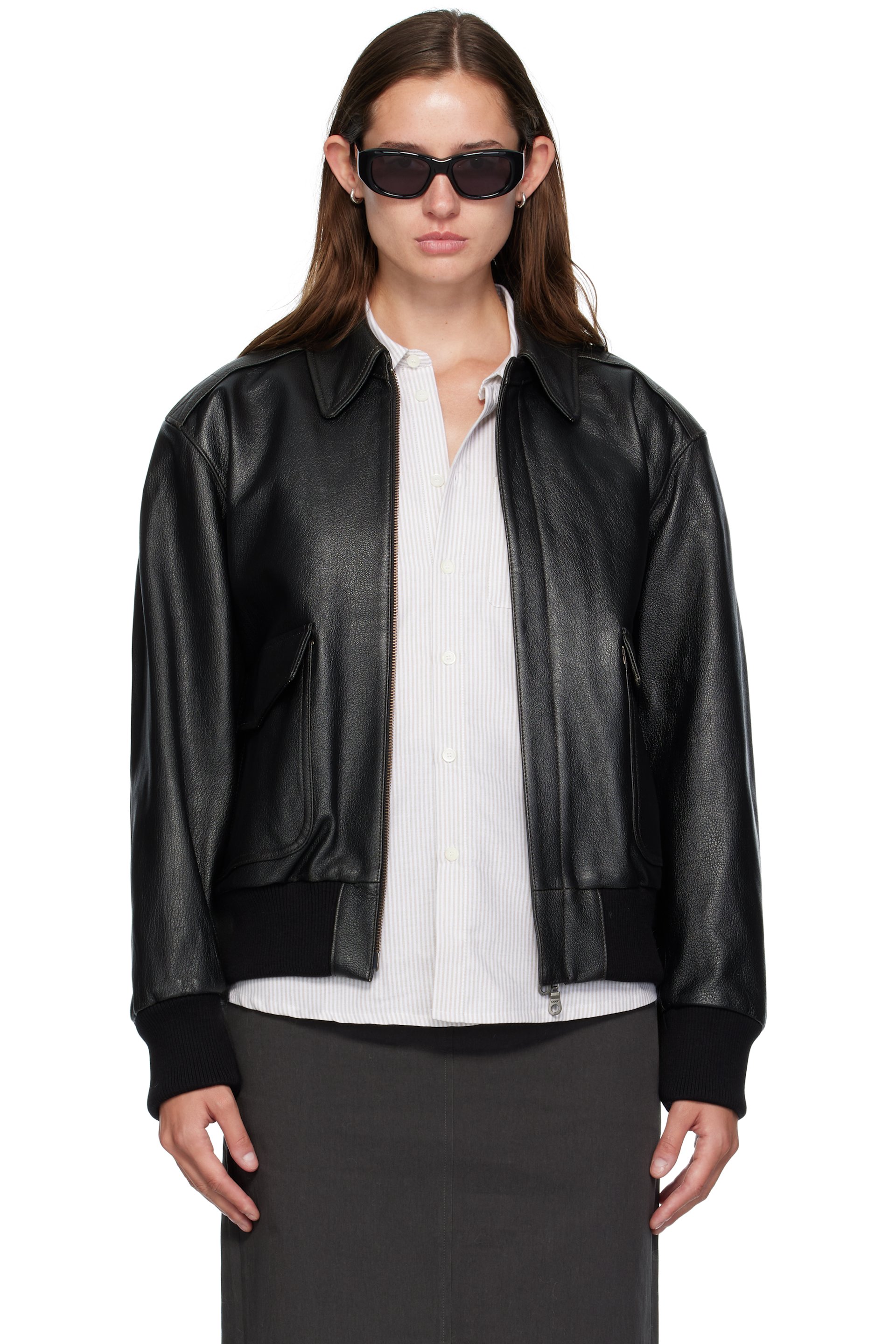 COOR - Blouson A2 noir en cuir