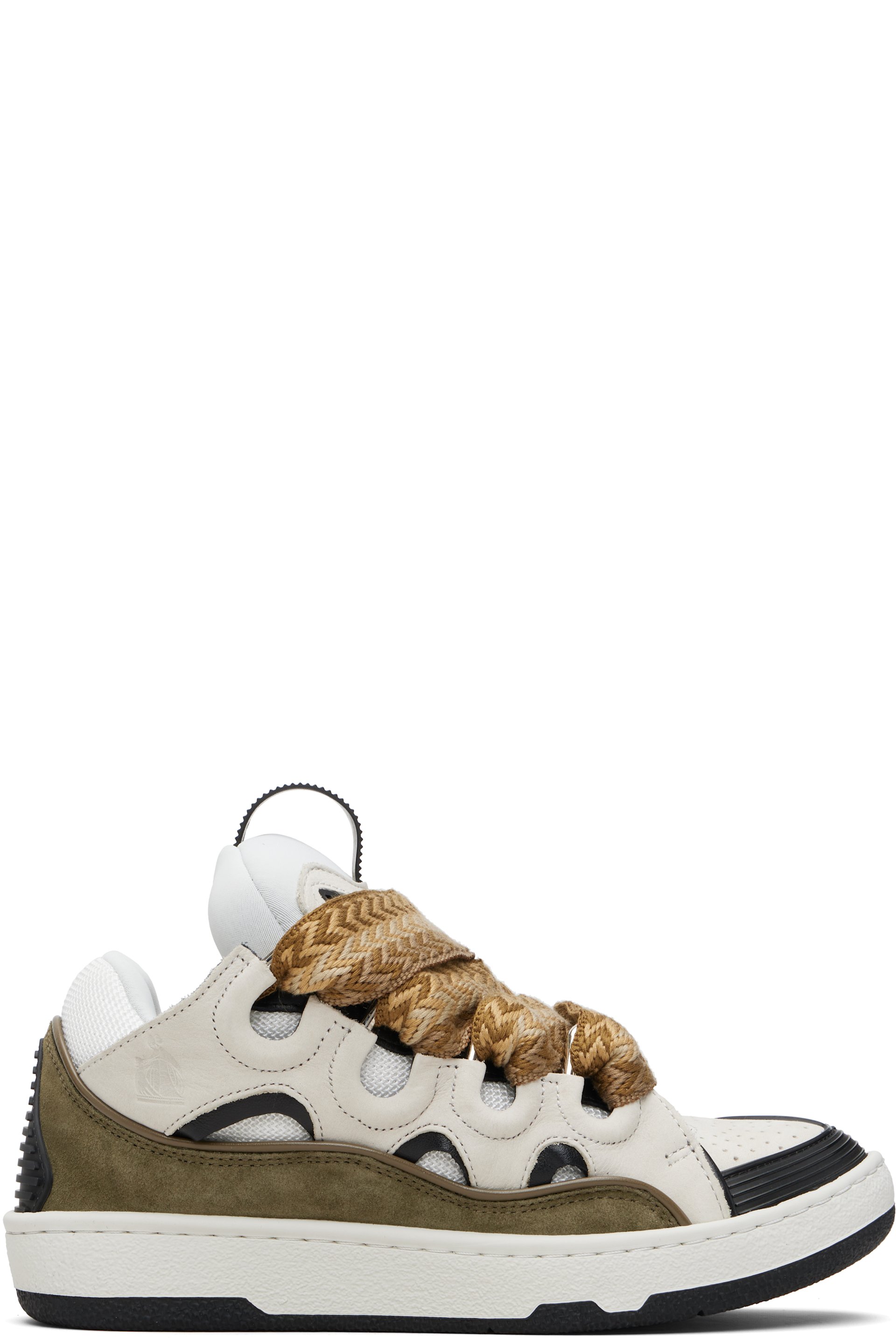 Lanvin - Off-White & Khaki Curb Leather Sneakers