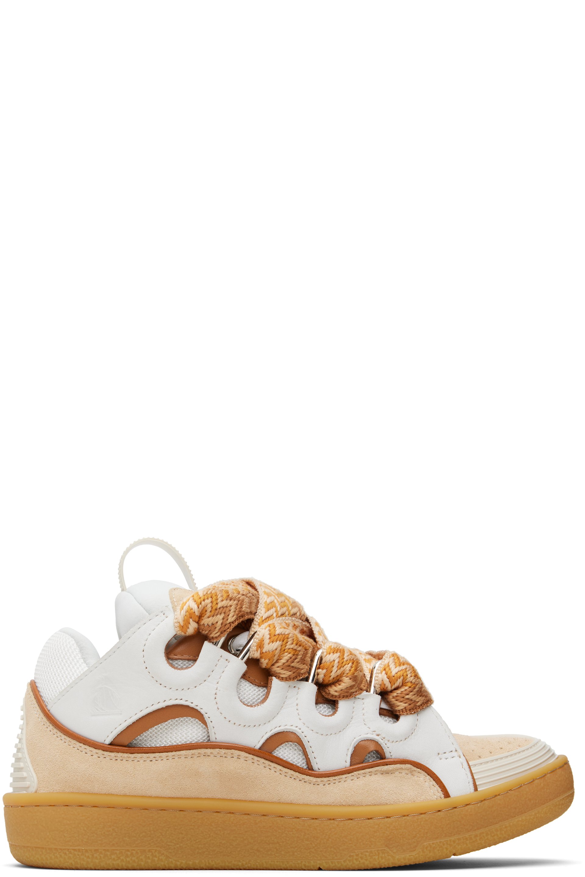 Lanvin - Baskets Curb blanc et orange en cuir