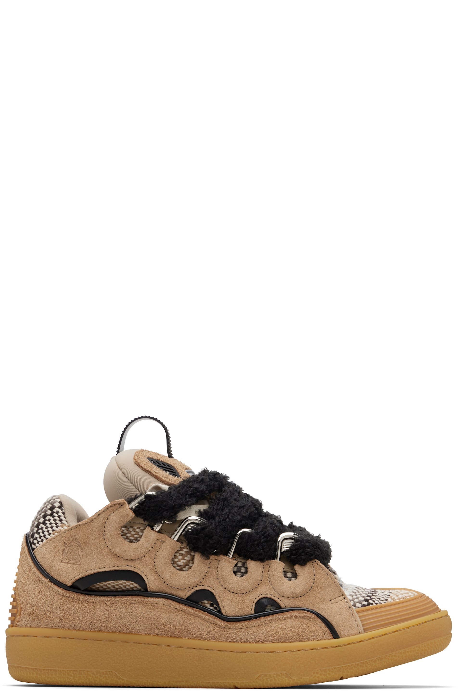 Lanvin - Baskets beiges en suède à garnitures Curb