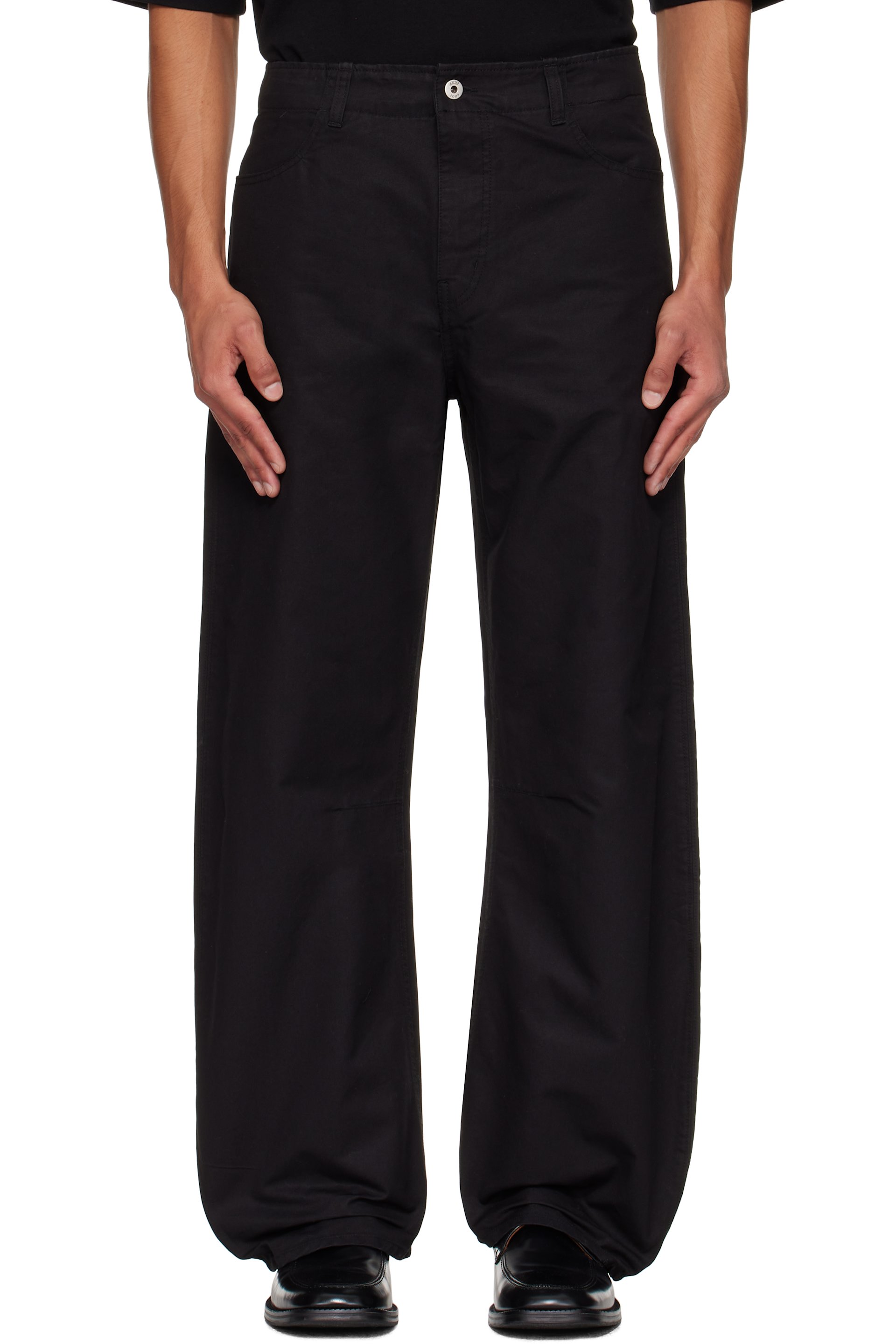 COOR - Black Deep Curved Washed Cotton Trousers