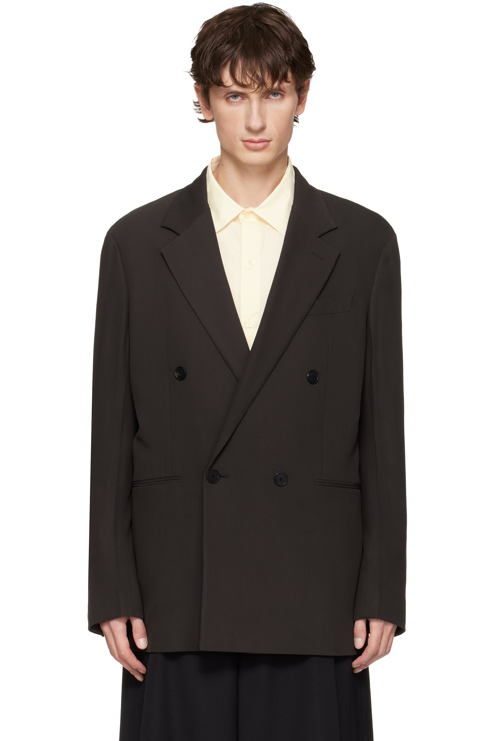 Lanvin: Brown Double-Breasted Blazer | SSENSE