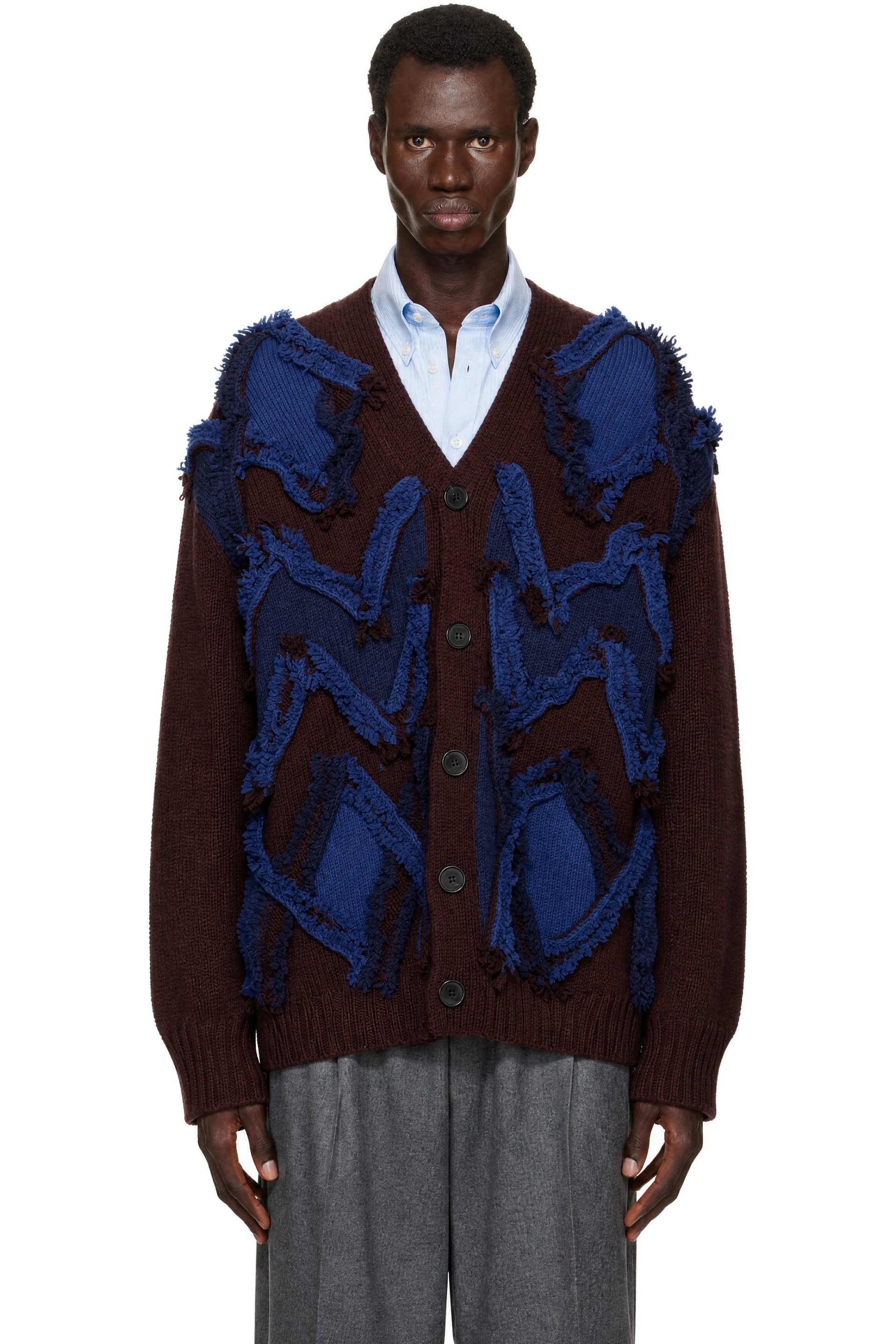 Lanvin - Burgundy Jacquard Oversized Cardigan