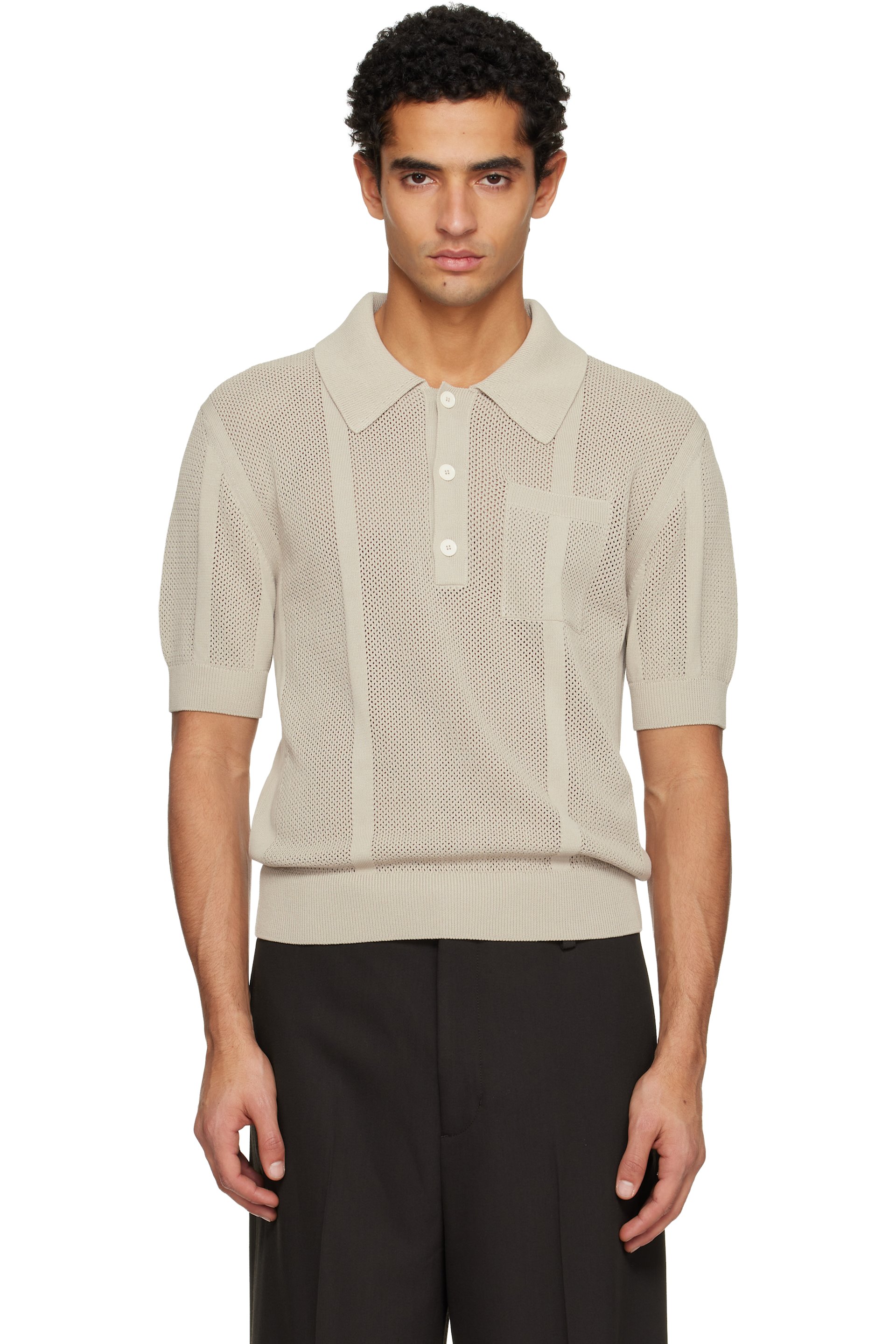 Lanvin - Taupe Striped Polo