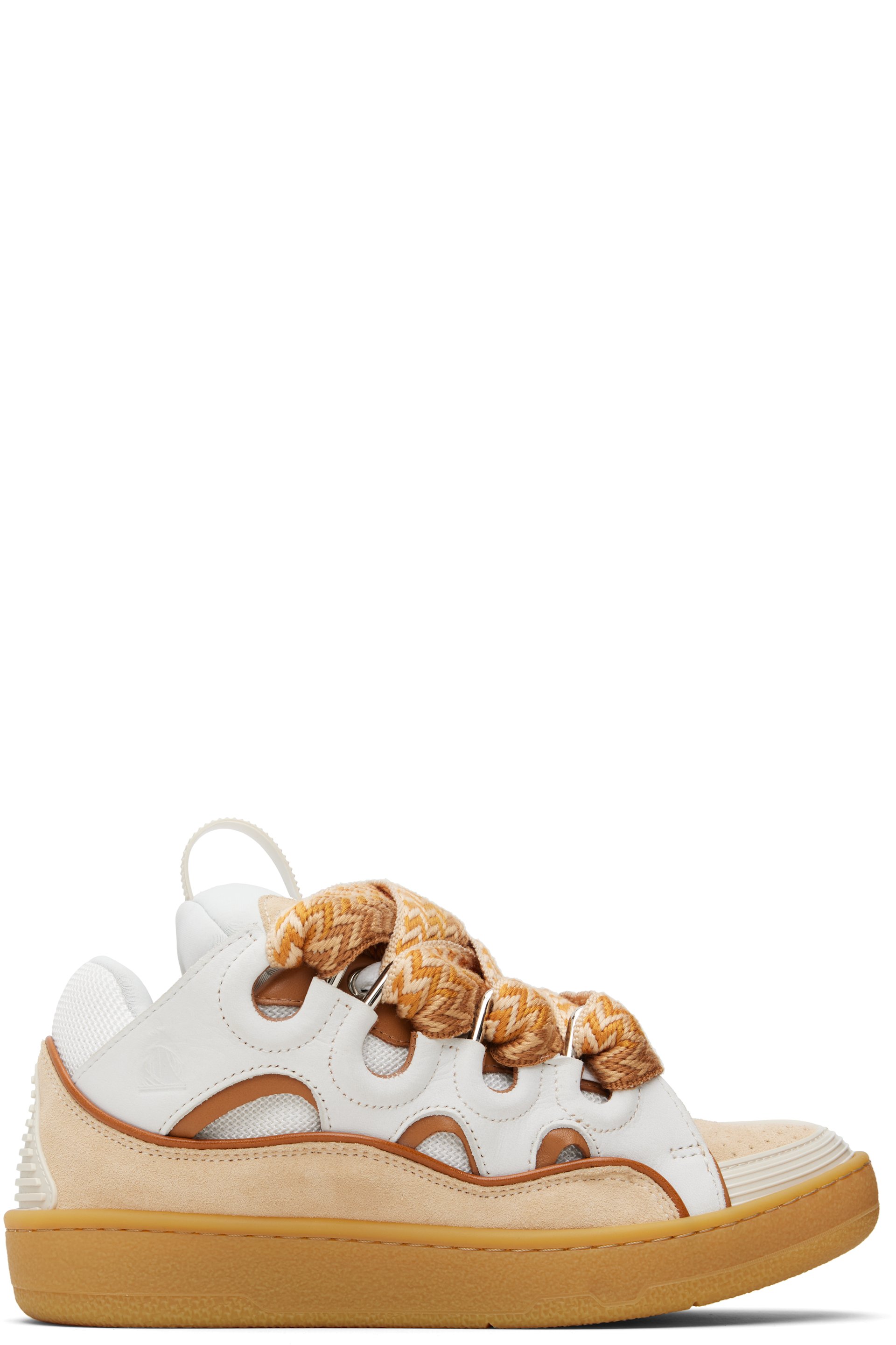 White & Orange Curb Leather Sneakers by Lanvin on Sale