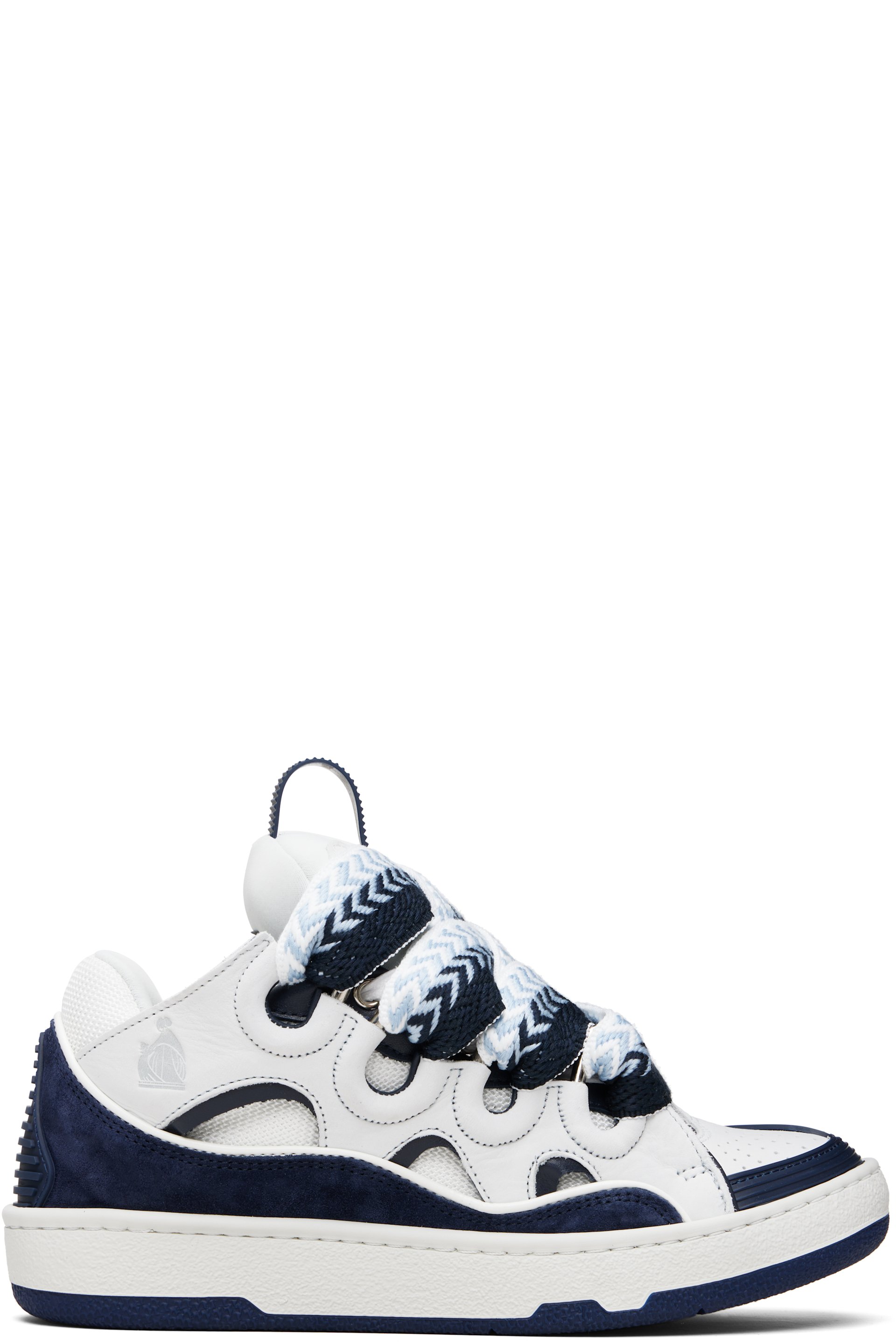 Lanvin - White & Navy Curb Leather Sneakers