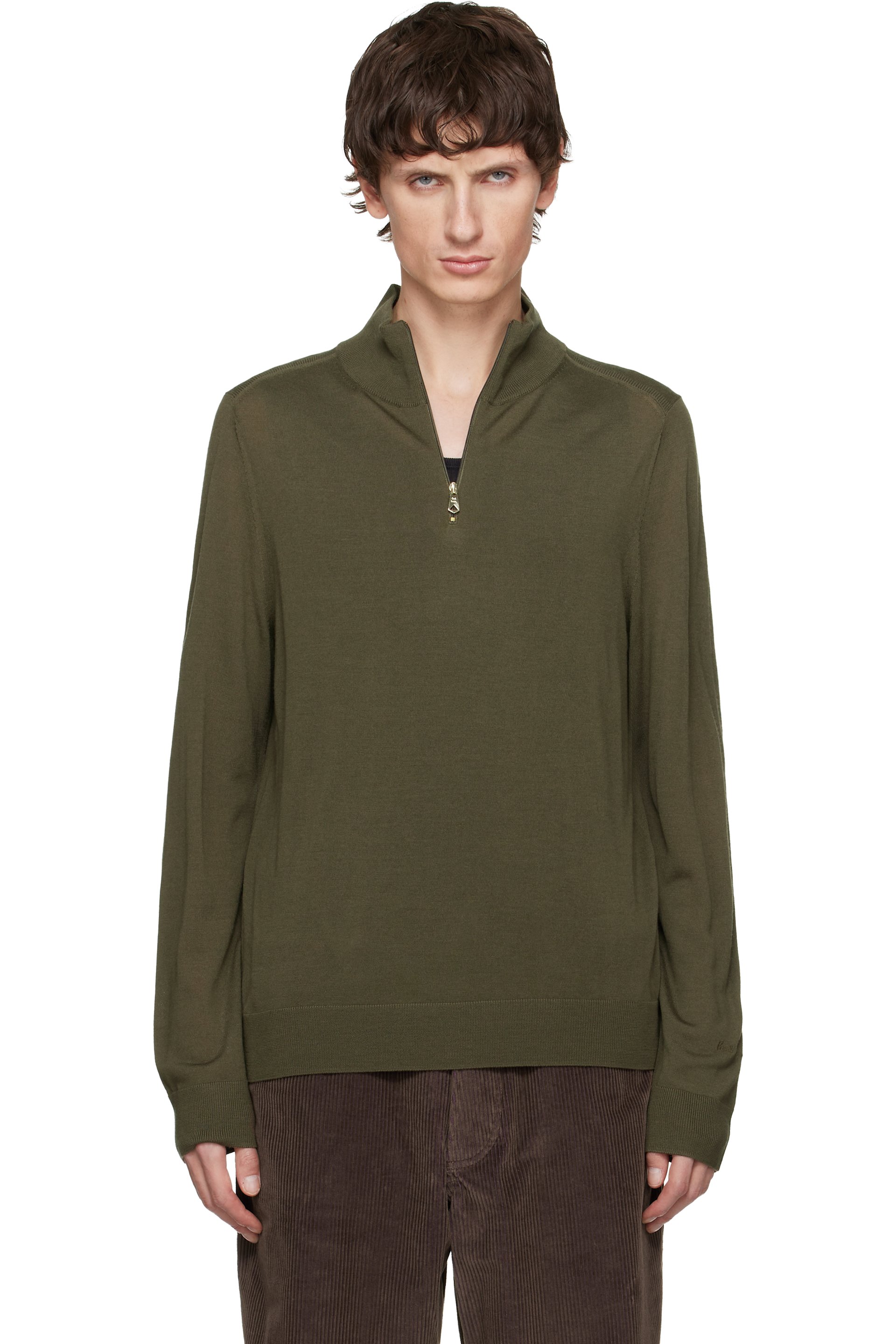 Paul Smith - Khaki Merino Wool Half-Zip Sweater