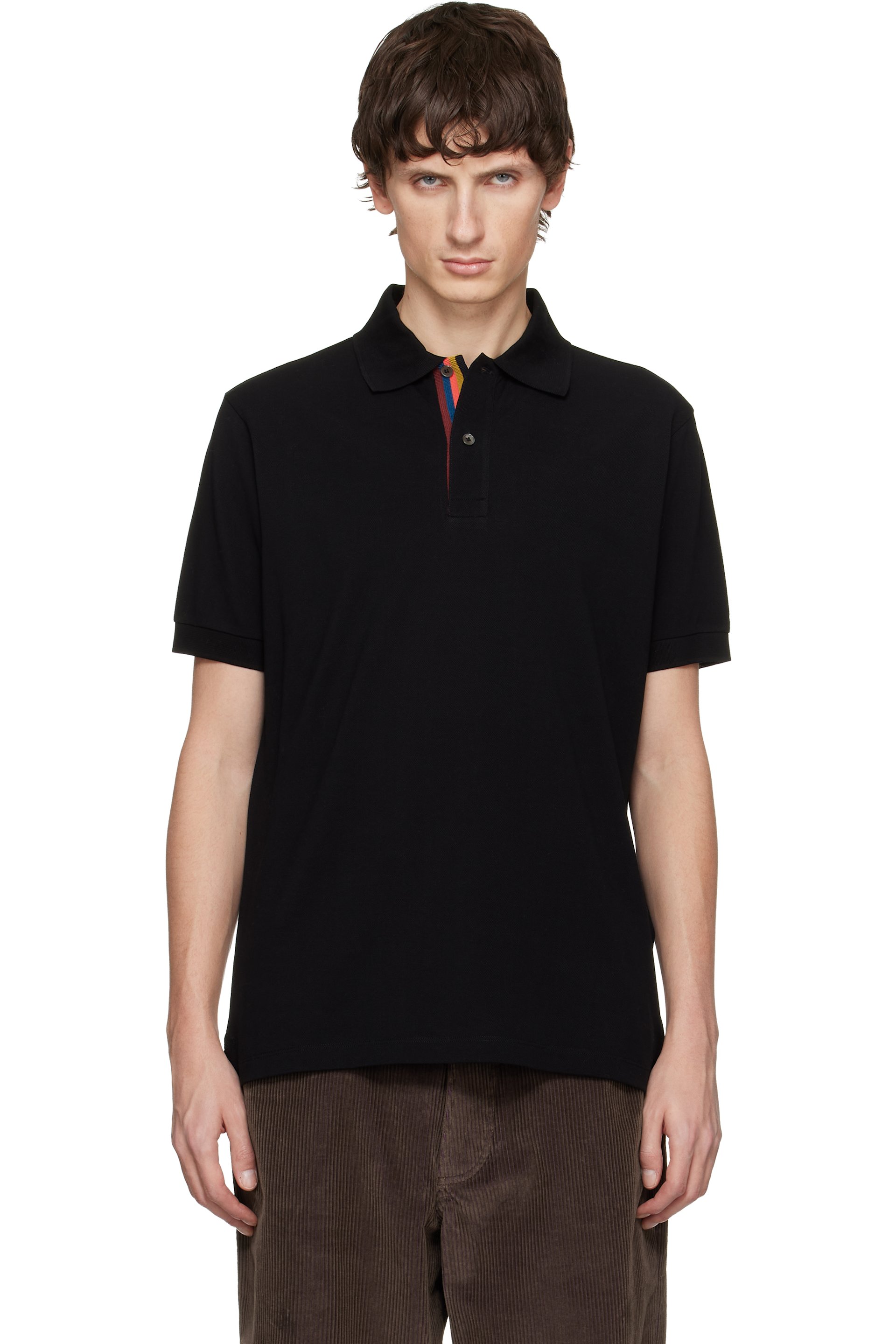 Paul Smith - Black Cotton 'Artist Stripe' Placket Polo