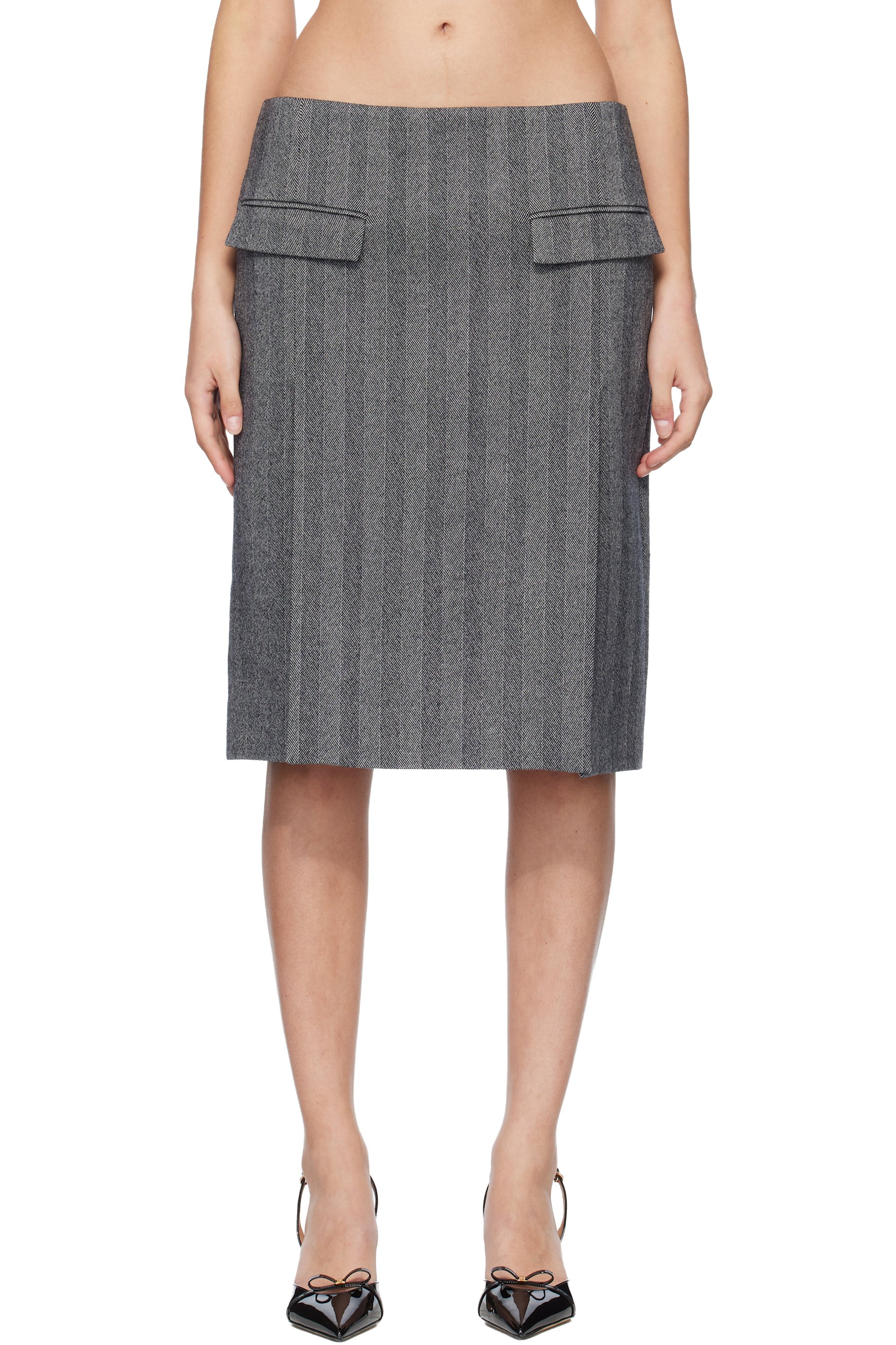 Ferragamo - Jupe crayon midi grise en chenille à double fente