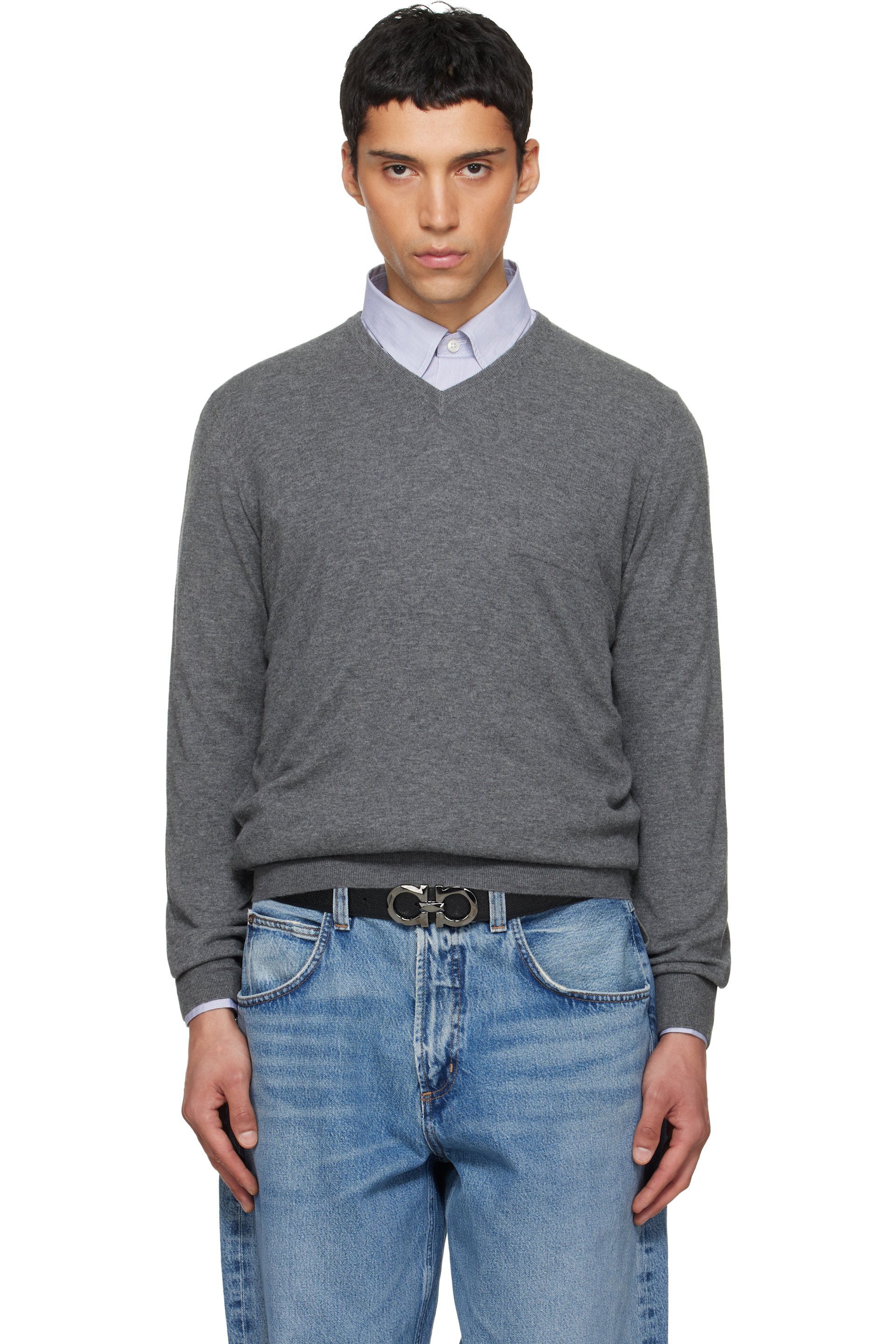 Ferragamo - Gray V-Neck Sweater