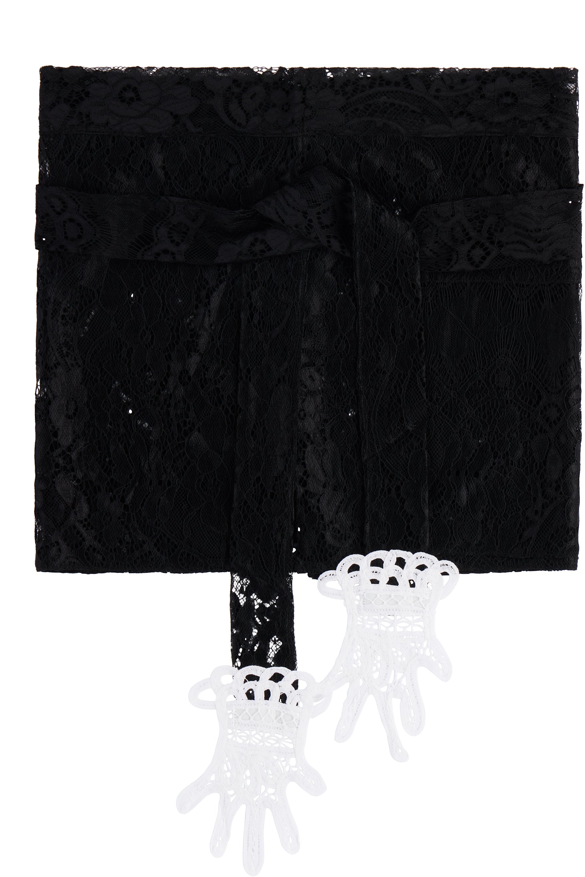 Gohar World - Mini tablier noir en dentelle à appliqués de main brodés