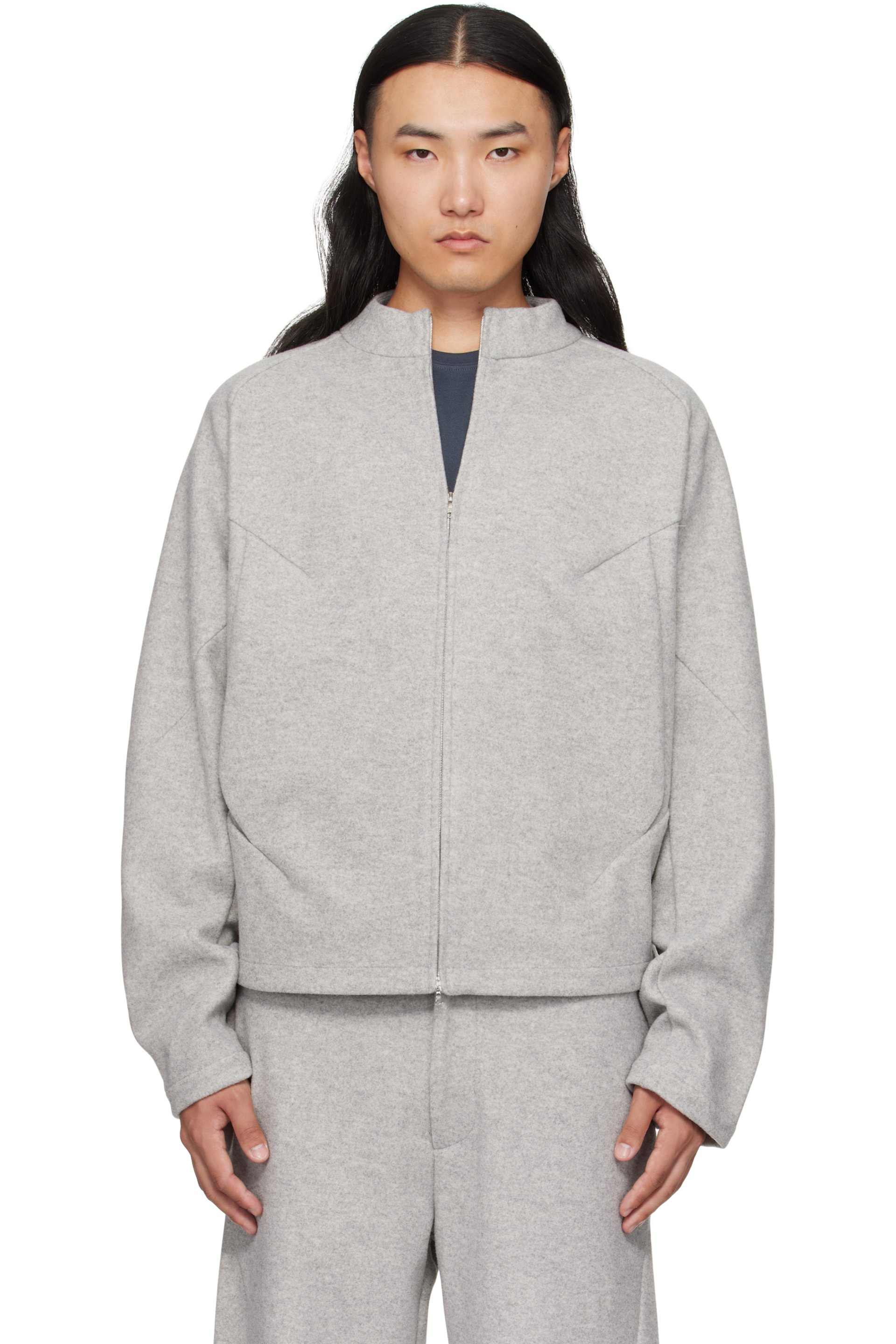 J EONGL I - Gray Hybrid Wool Slash Jacket