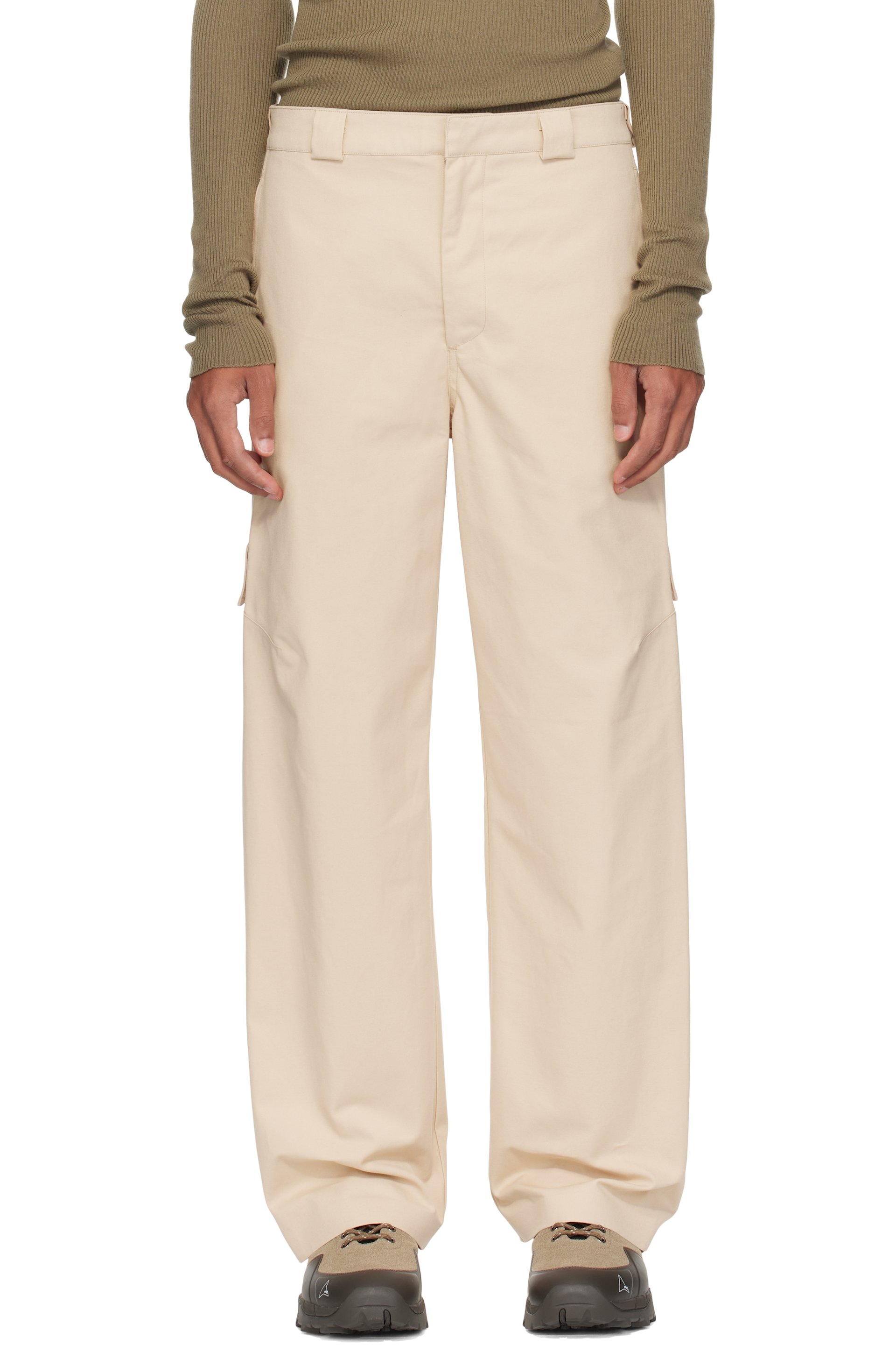J EONGL I - Pantalon cargo beige en canevas épais de coton