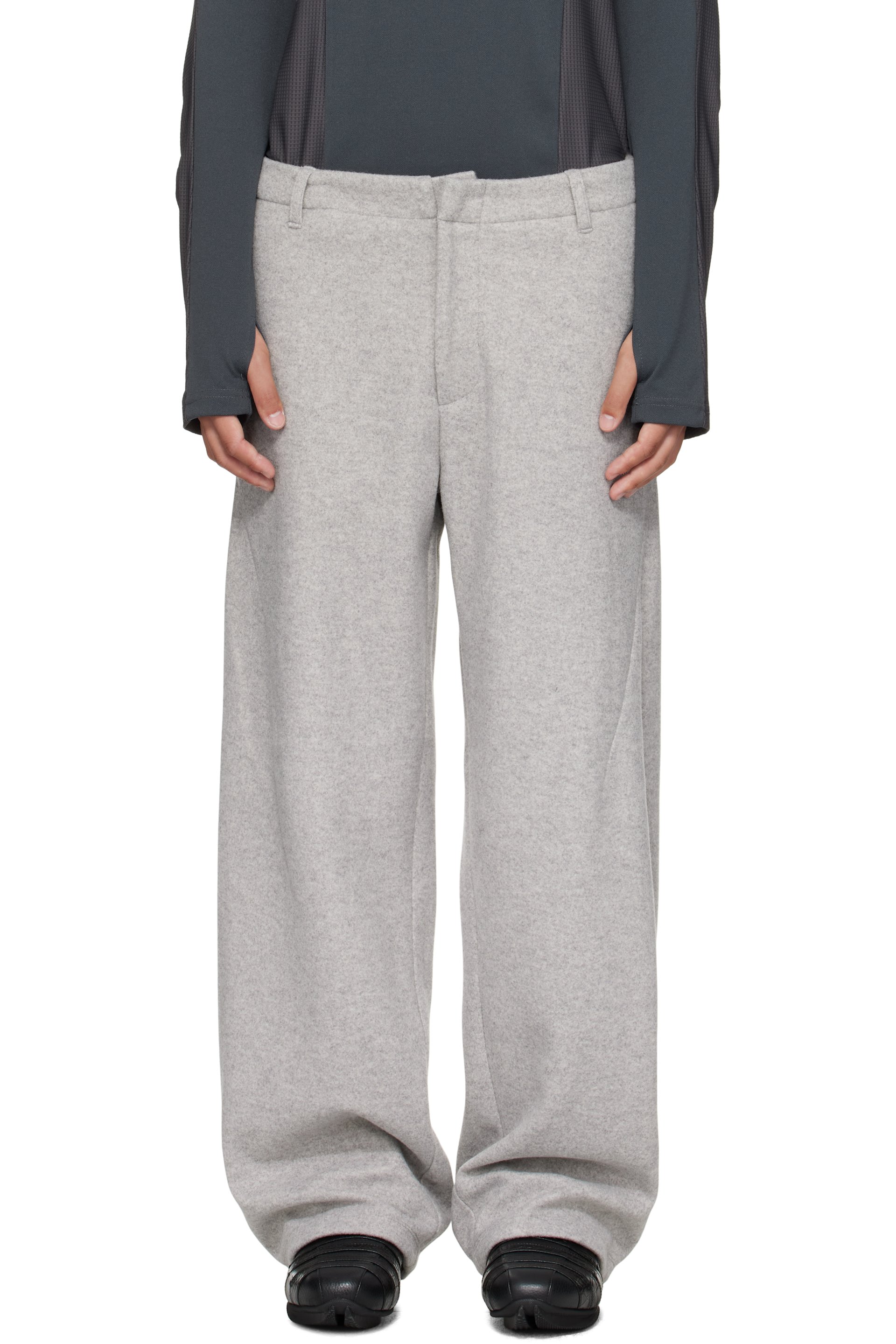 J EONGL I - Gray Hybrid Wool Cicada Trousers