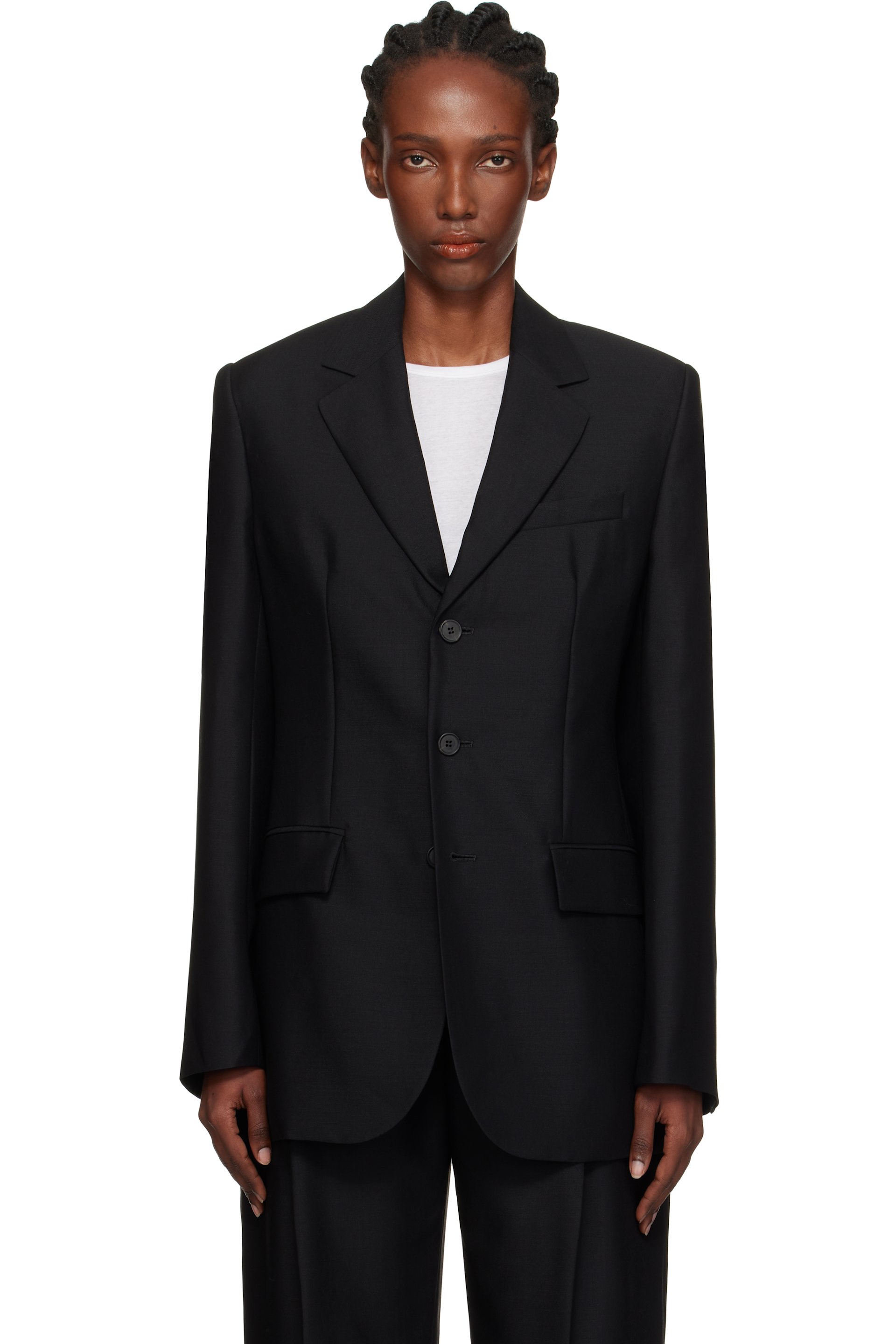 WARDROBE.NYC - Veston long noir en sergé léger