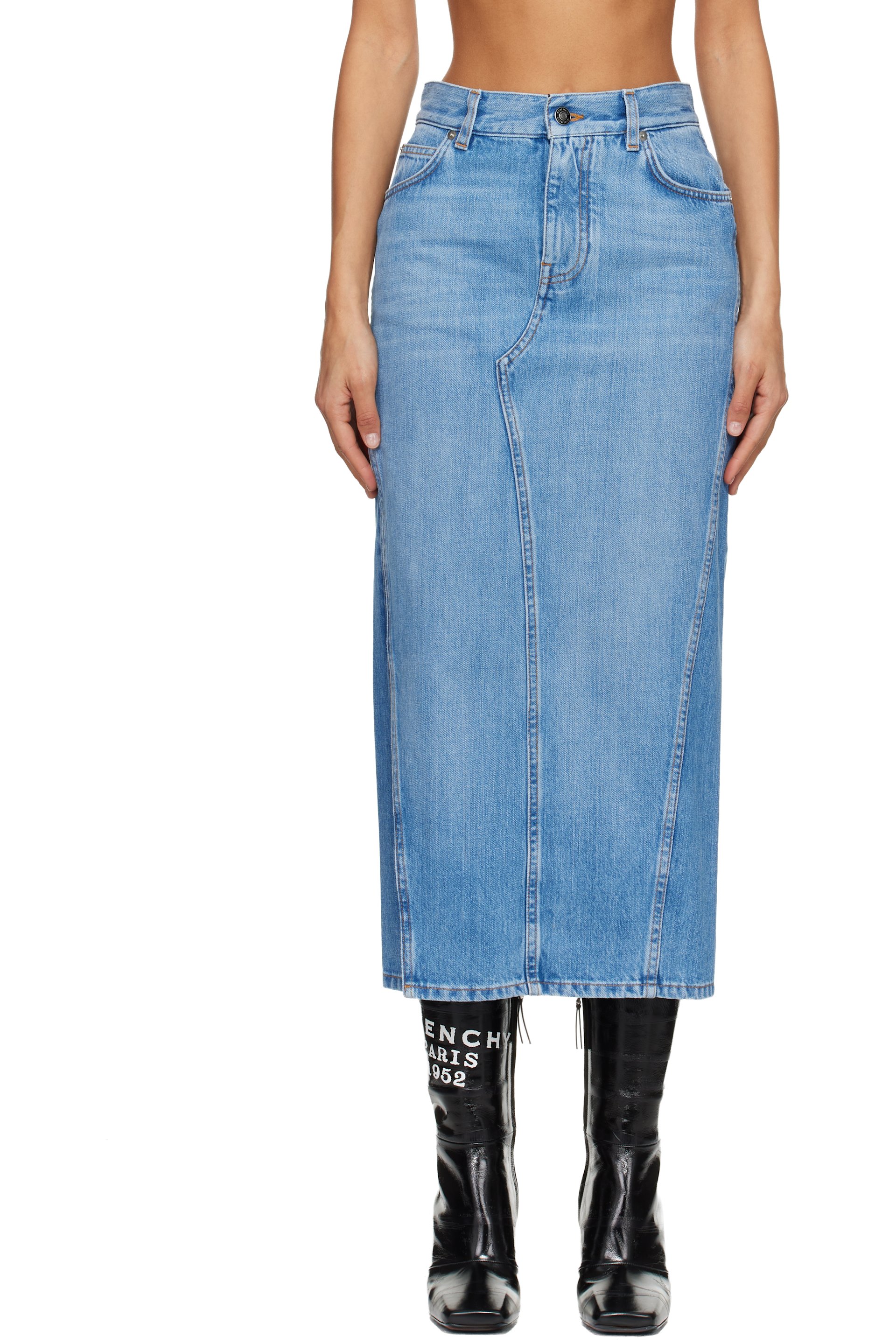 Givenchy - Jupe longue bleue en denim à fentes