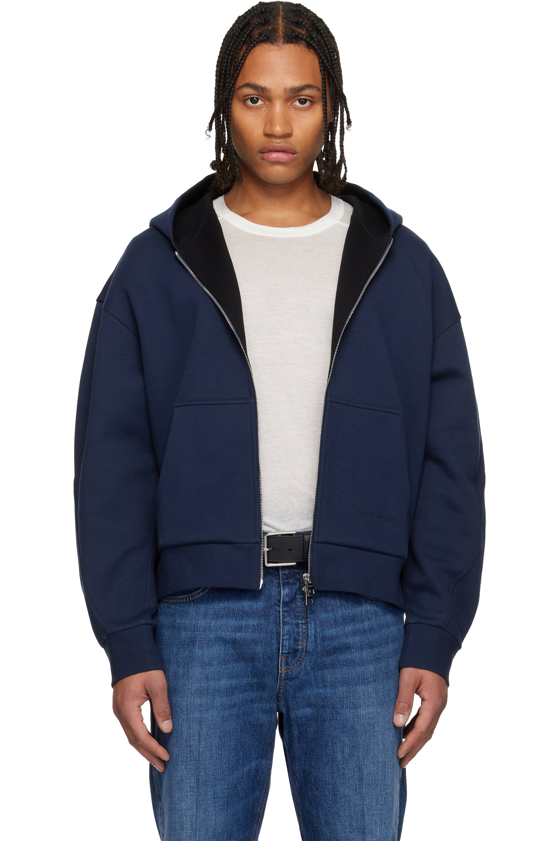 Givenchy - Navy Zipped Scuba Hoodie