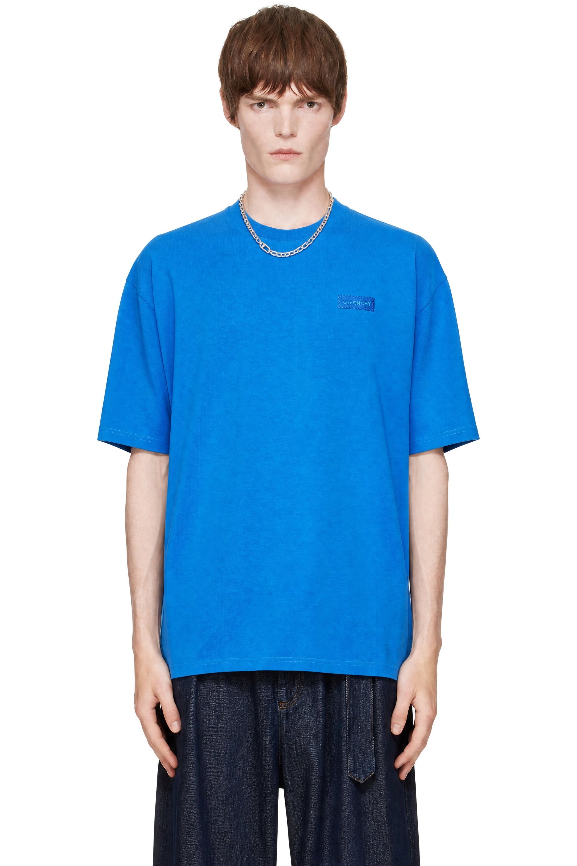 Givenchy - Blue Cotton 'Givenchy' Patch T-shirt
