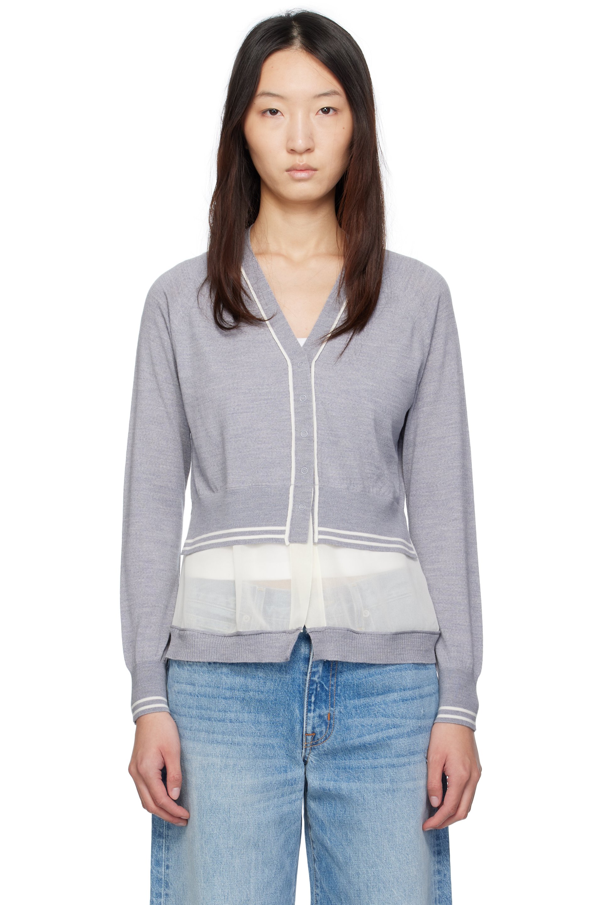 3.1 Phillip Lim - Cardigan droit gris en crêpe chiffon