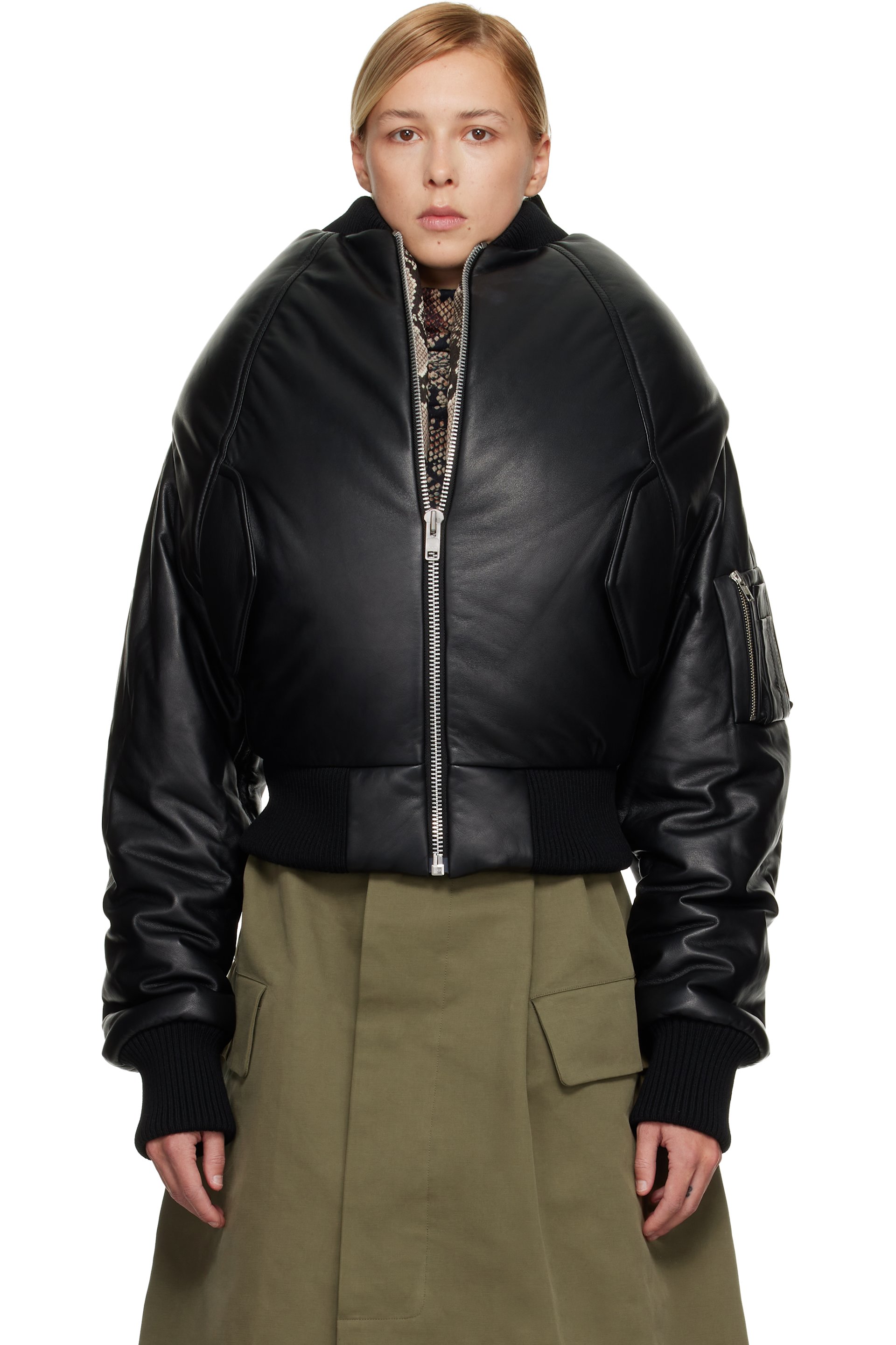 Duran Lantink - Blouson aviateur rembourré noir en cuir