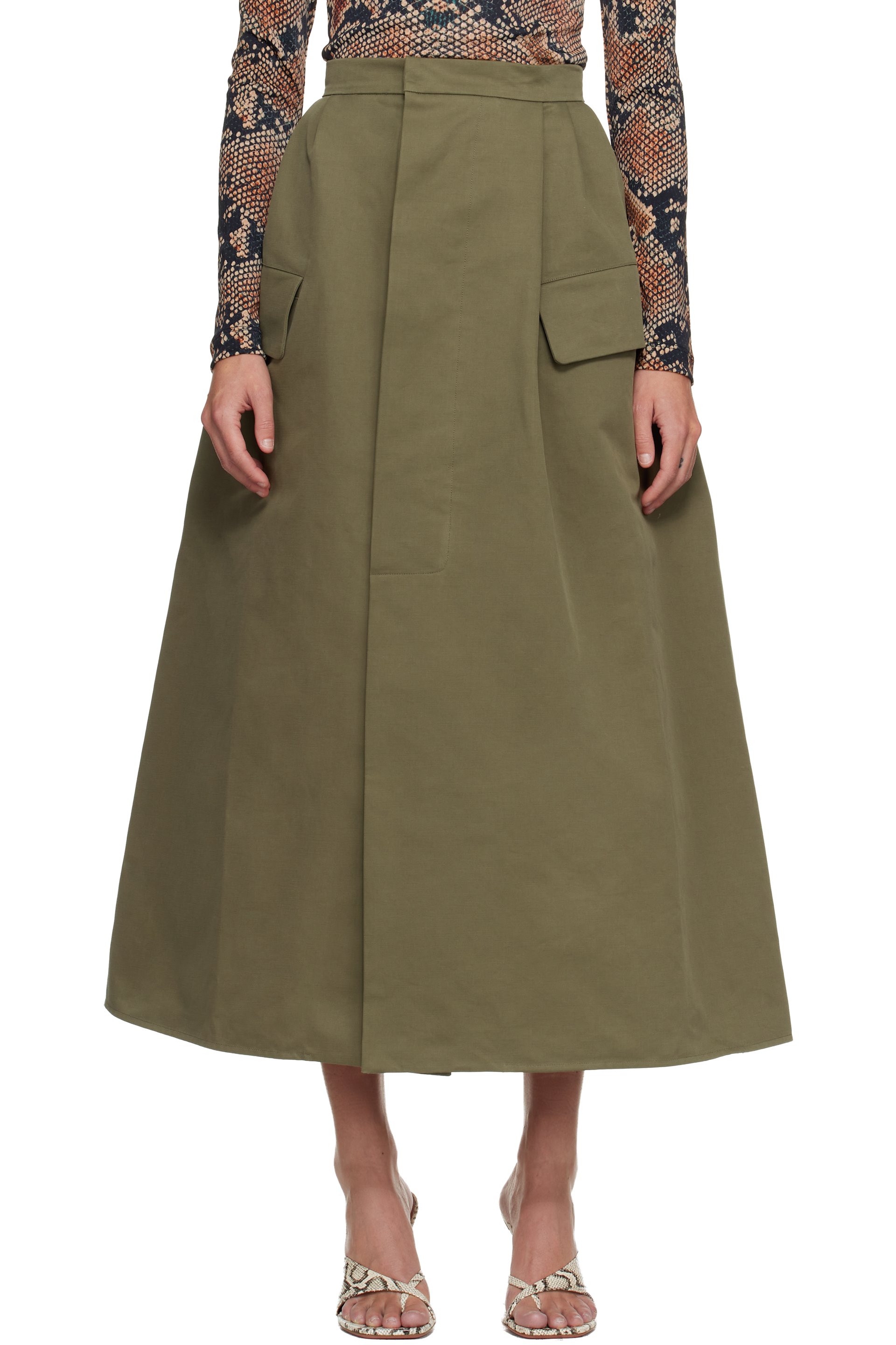 Duran Lantink - Jupe midi d'uniforme kaki