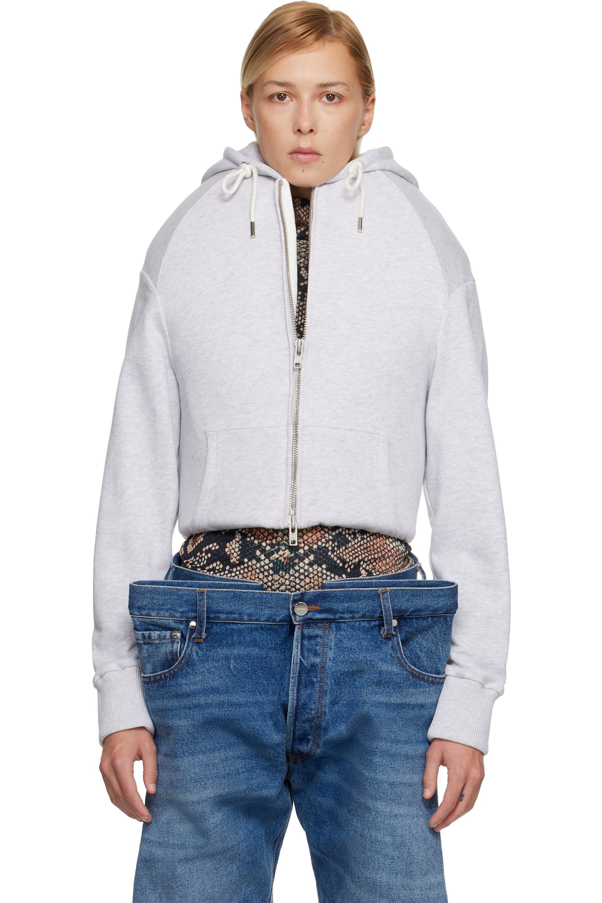 Duran Lantink - Pull à capuche sculptural gris à glissière