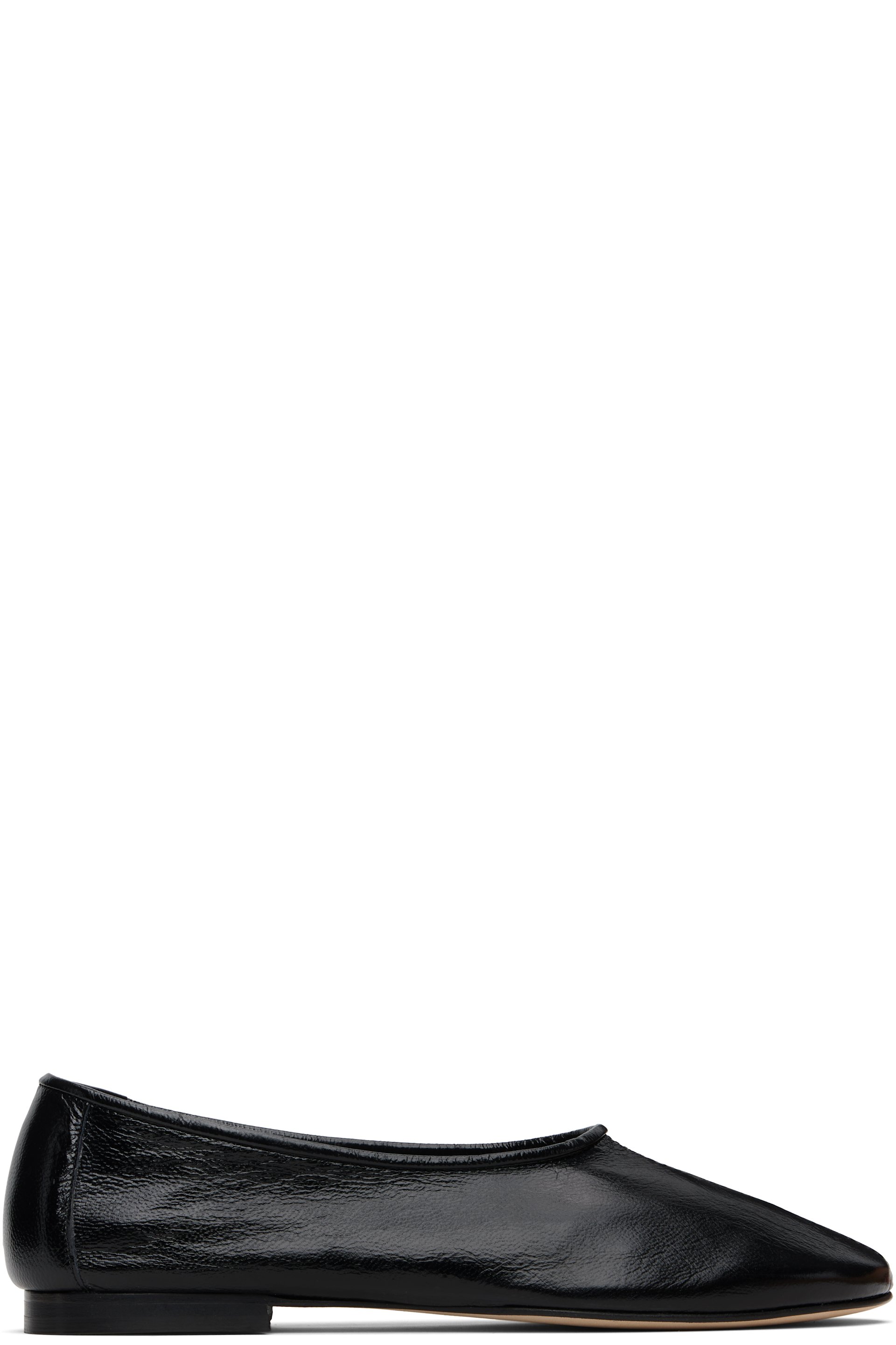 BY FAR - Black Prudence Creased Leather Ballet Flats