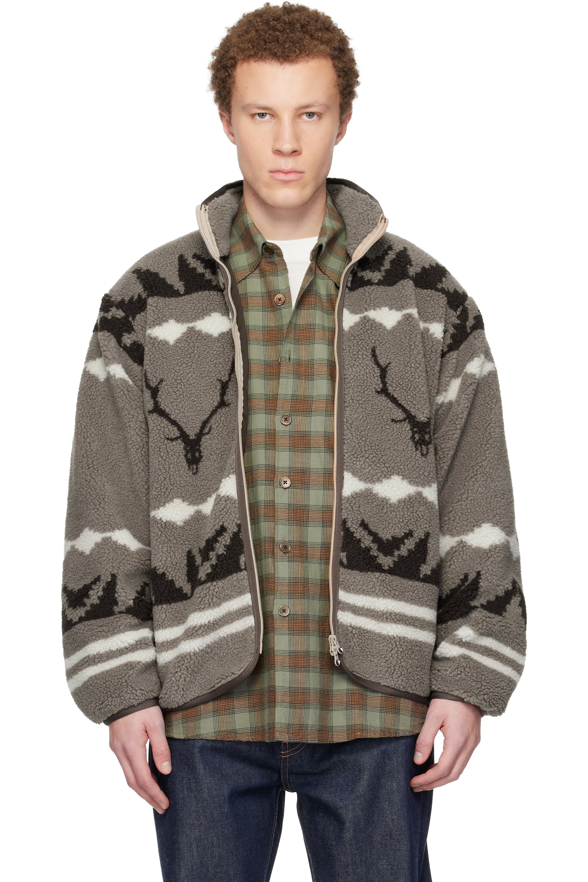 South2 West8 - Blouson taupe à passepoils