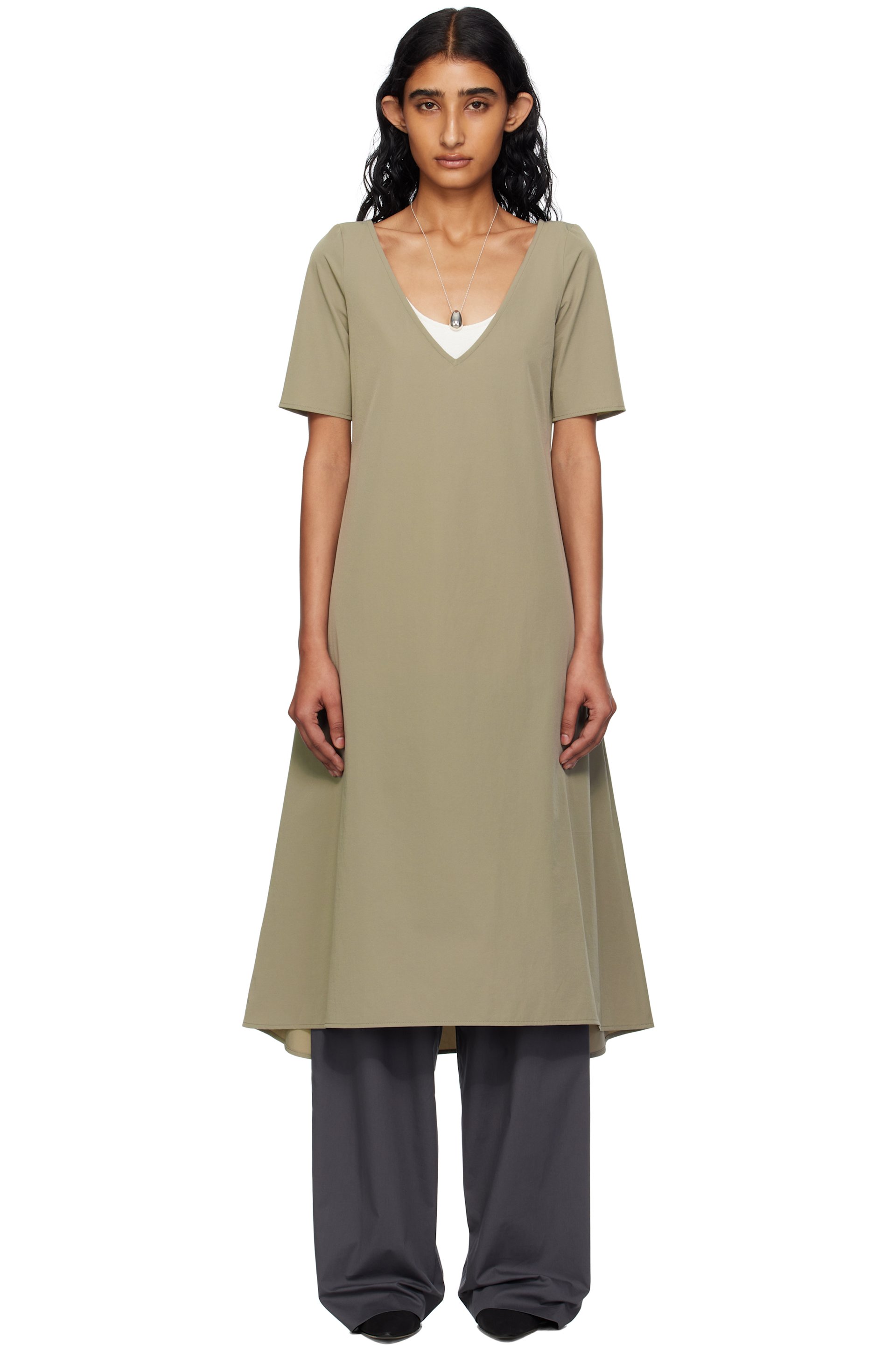 BAMBOU ROGER KWONG - Robe midi grise en taffetas extensible de nylon