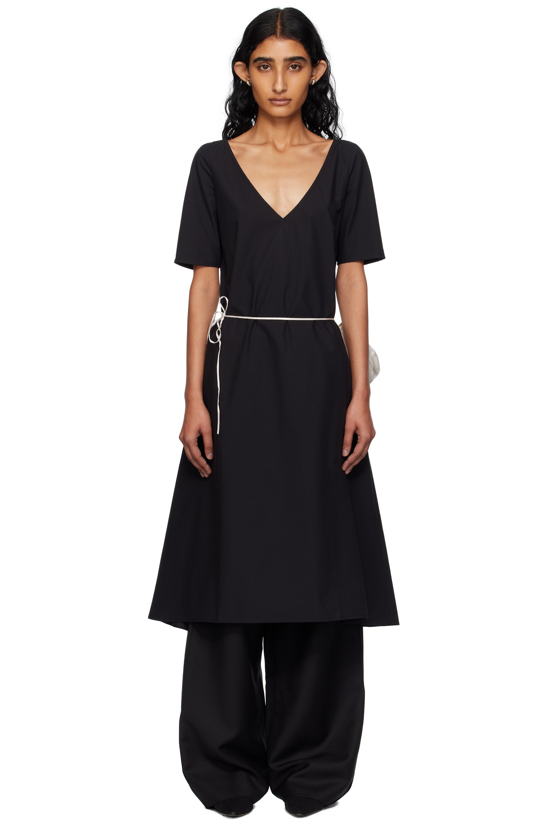 BAMBOU ROGER KWONG - Robe midi noire en popeline de coton