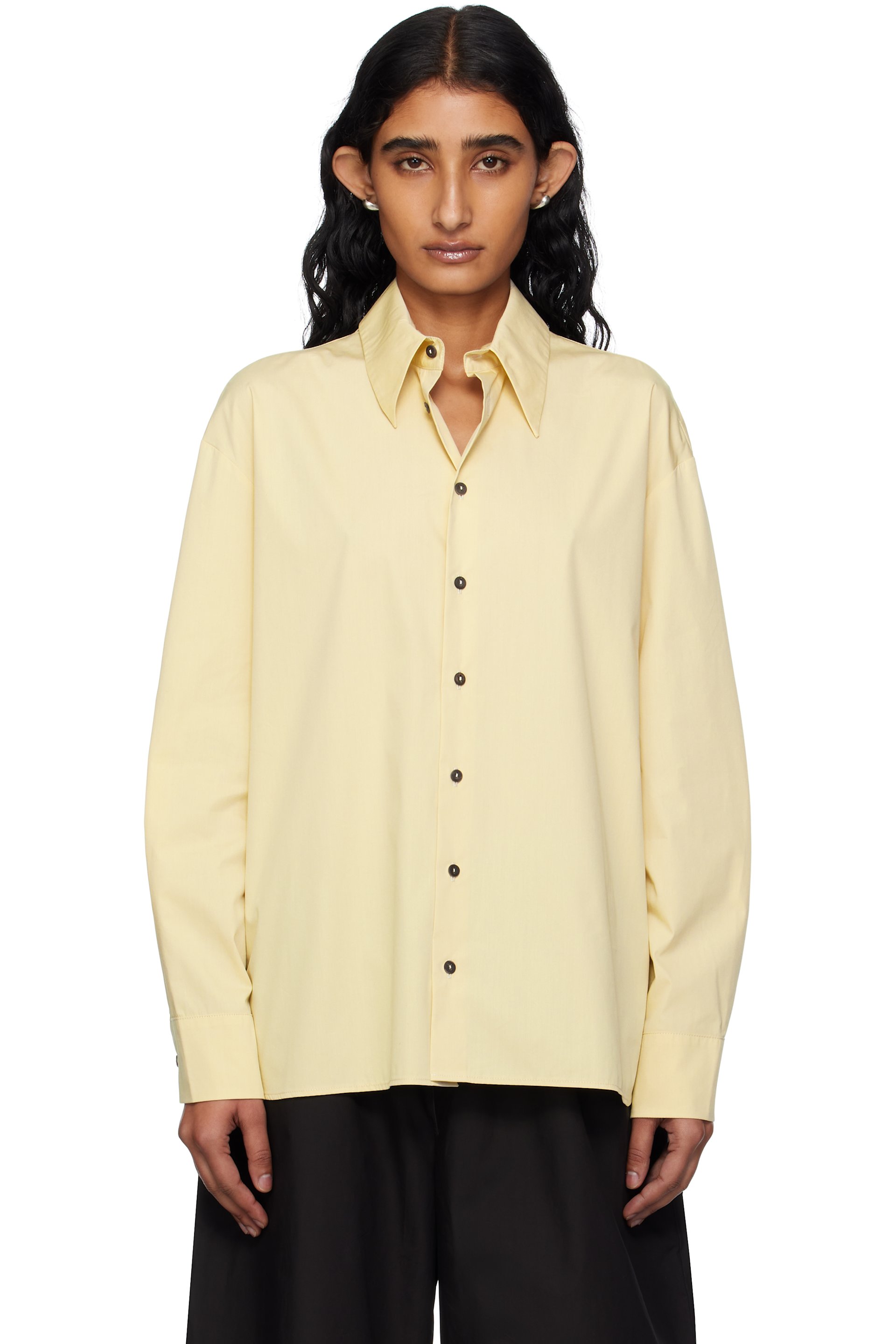 BAMBOU ROGER KWONG - Chemise à manches longues surdimensionnée beige en popeline de coton
