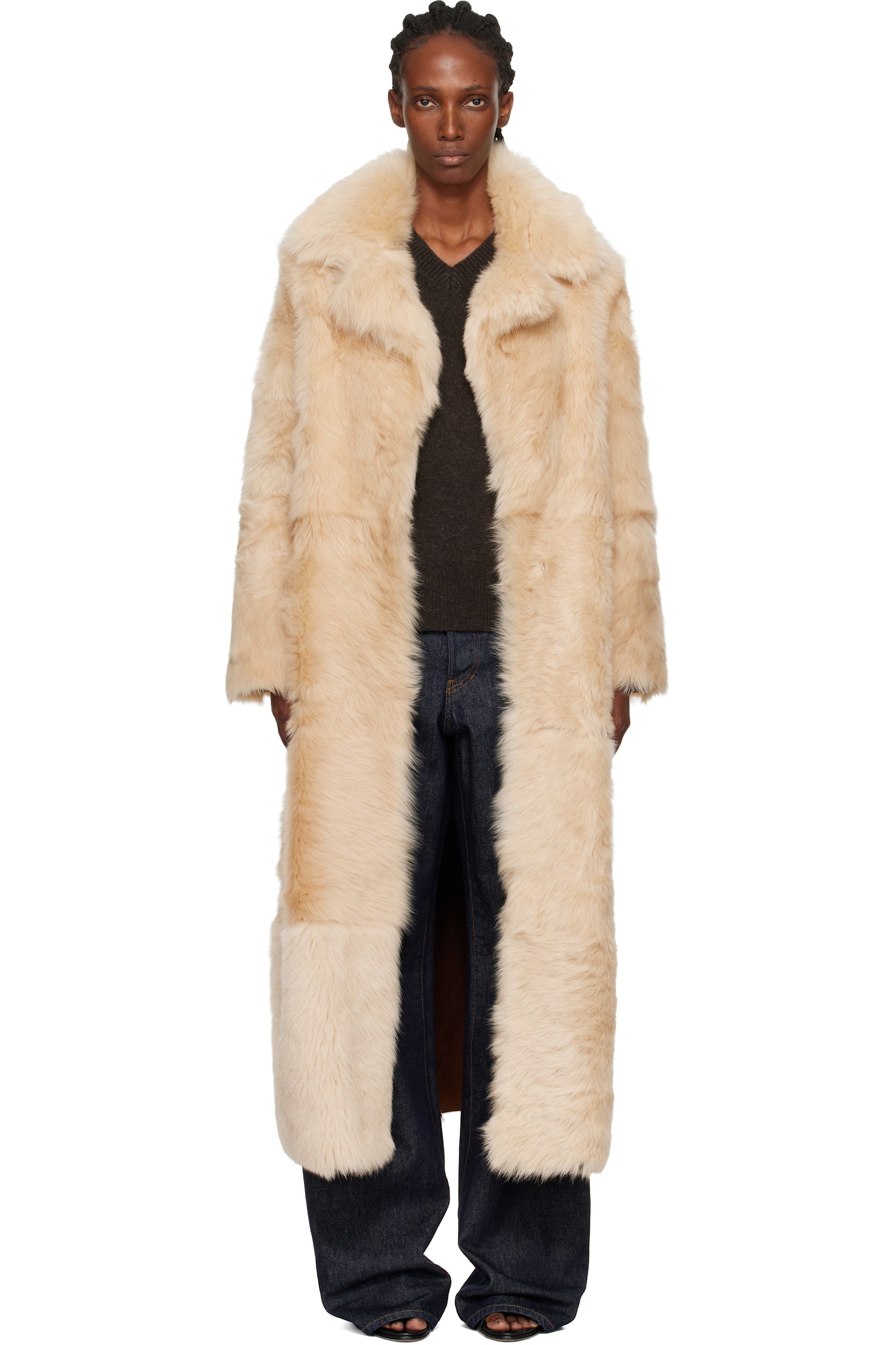 Nour Hammour - Tan Evita Long Shearling Coat