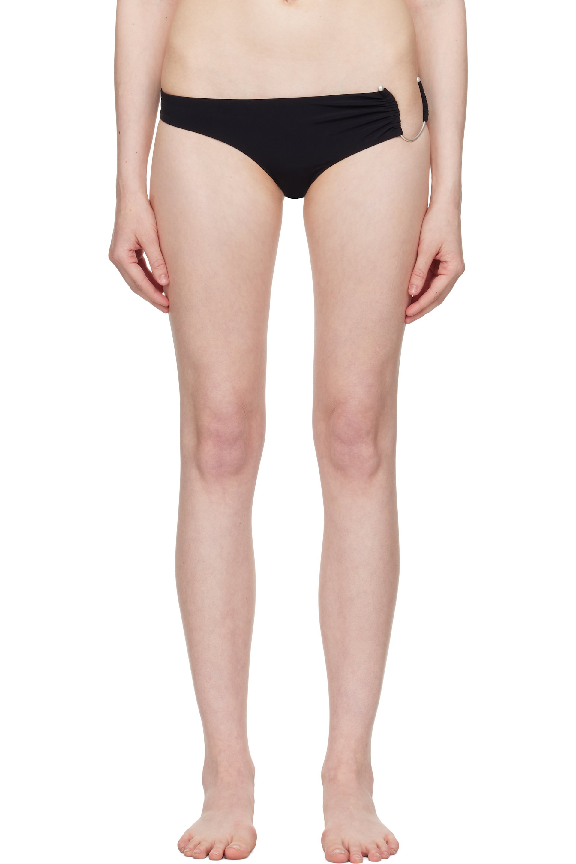Christopher Esber - Culotte de bikini noire à ferrure Crescent et à effet ruché