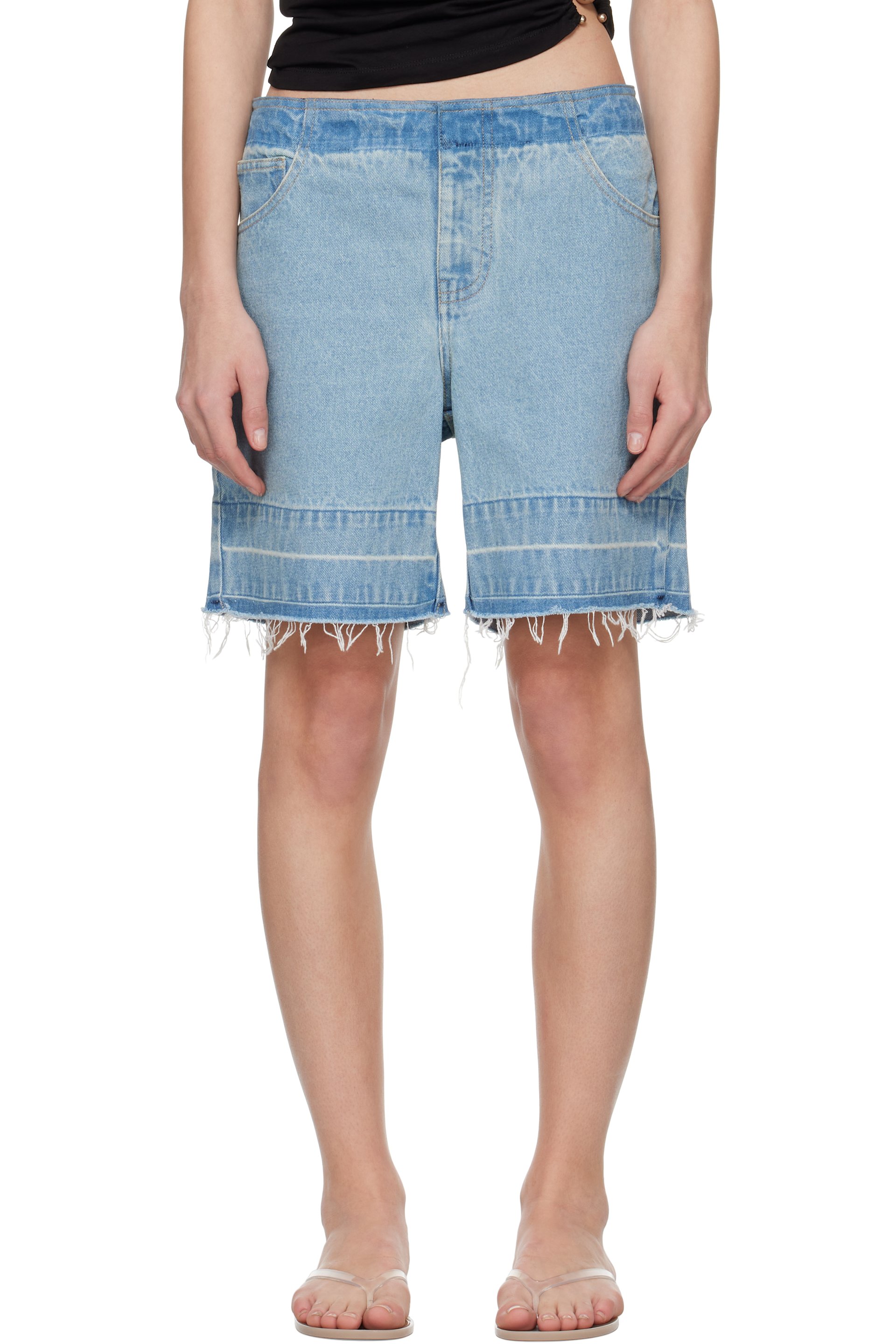 Christopher Esber - Short déconstruit bleu en denim