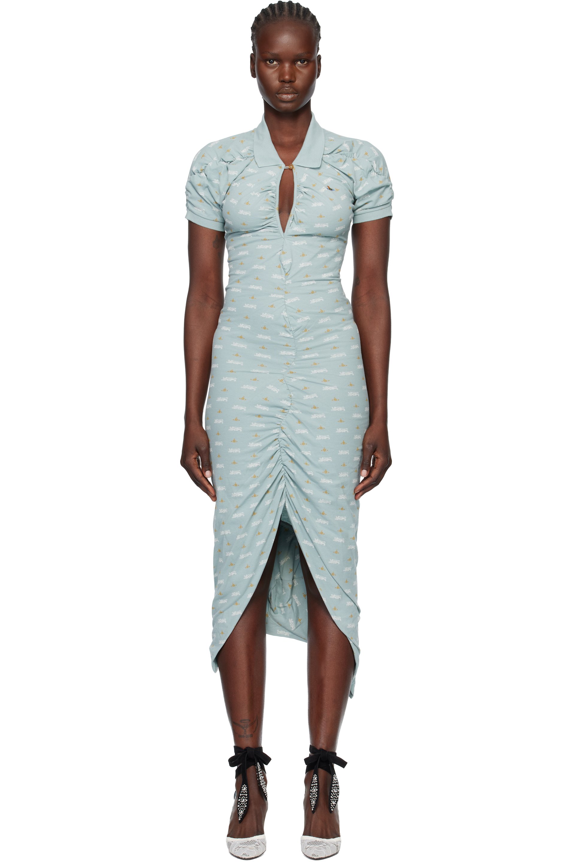 Vivienne Westwood - Robe midi bleue à motif à logos imprimé