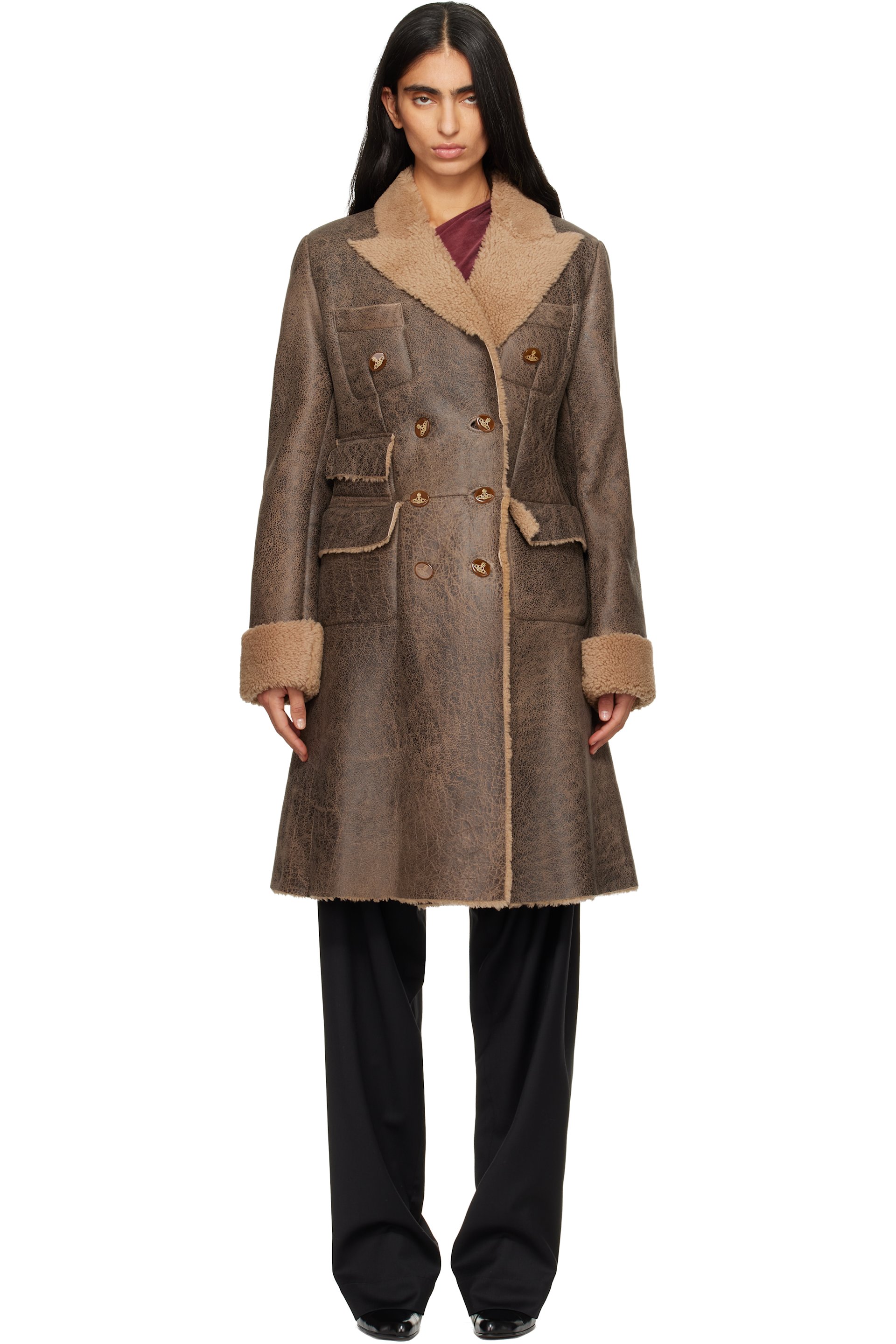 Vivienne Westwood - Brown Waisted Db Shearling Coat